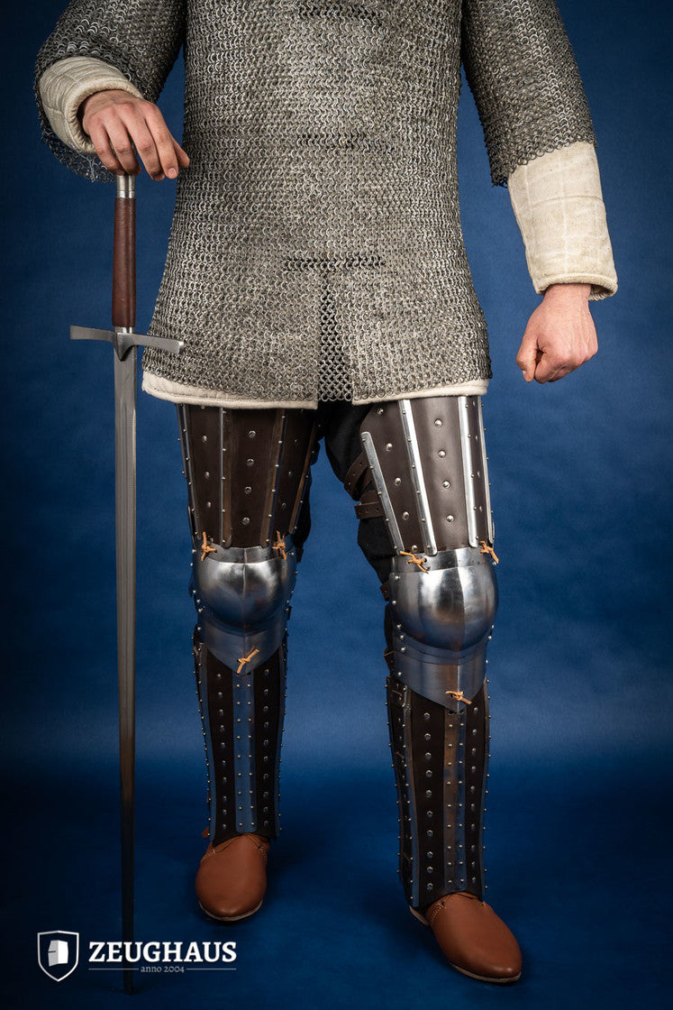 Premium Splinted Leg Armor in Brown - Medieval Knight Costume & LARP Gear for Cosplay, Renaissance Fairs & Historical Reenactments