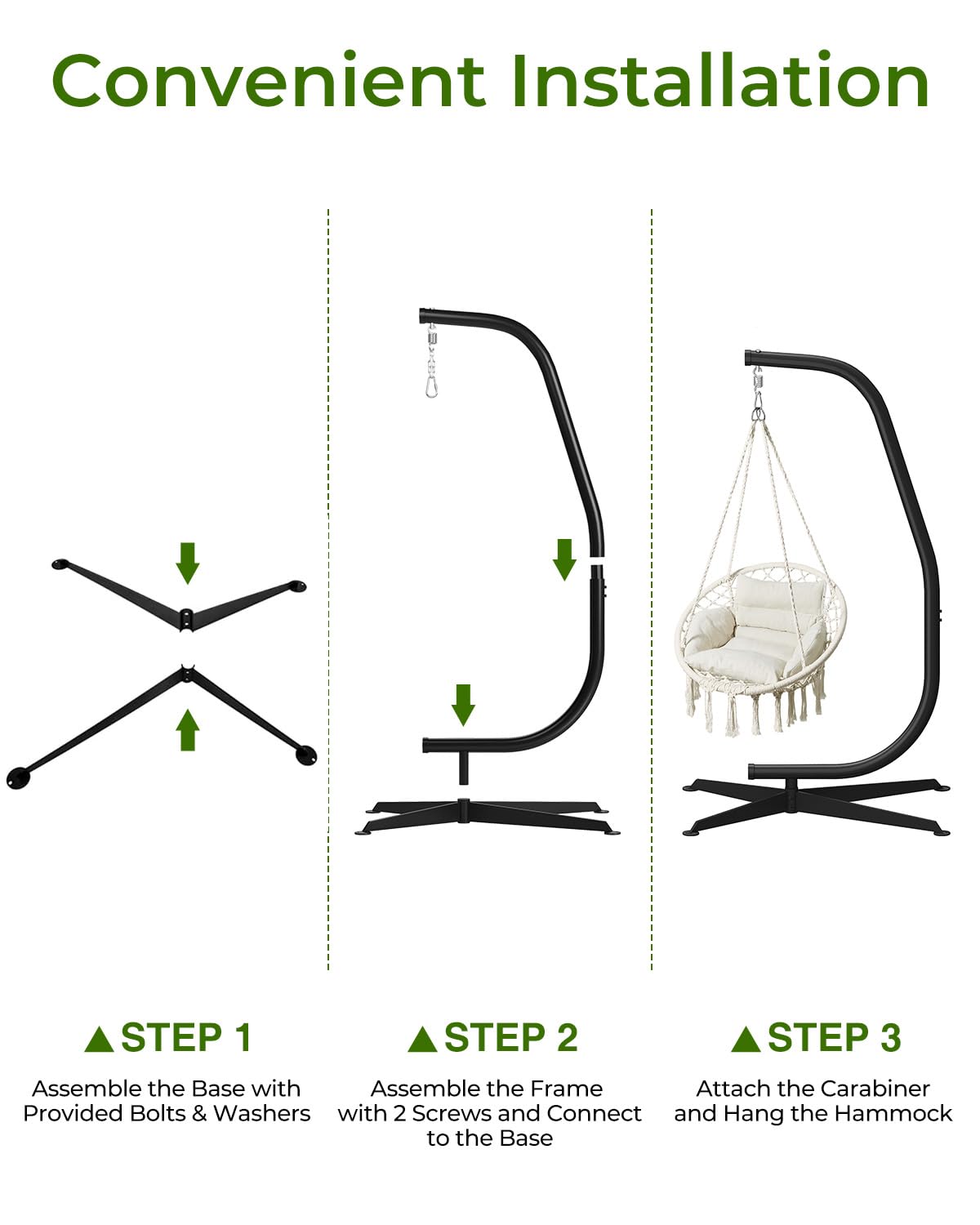 GREENSTELL Hammock Swing Stand - Heavy Duty C-Stand with Buckle & Spring Hook for Indoor/Outdoor Use - 330lbs Weight Capacity - Perfect for Backyard, Patio, Garden Relaxation