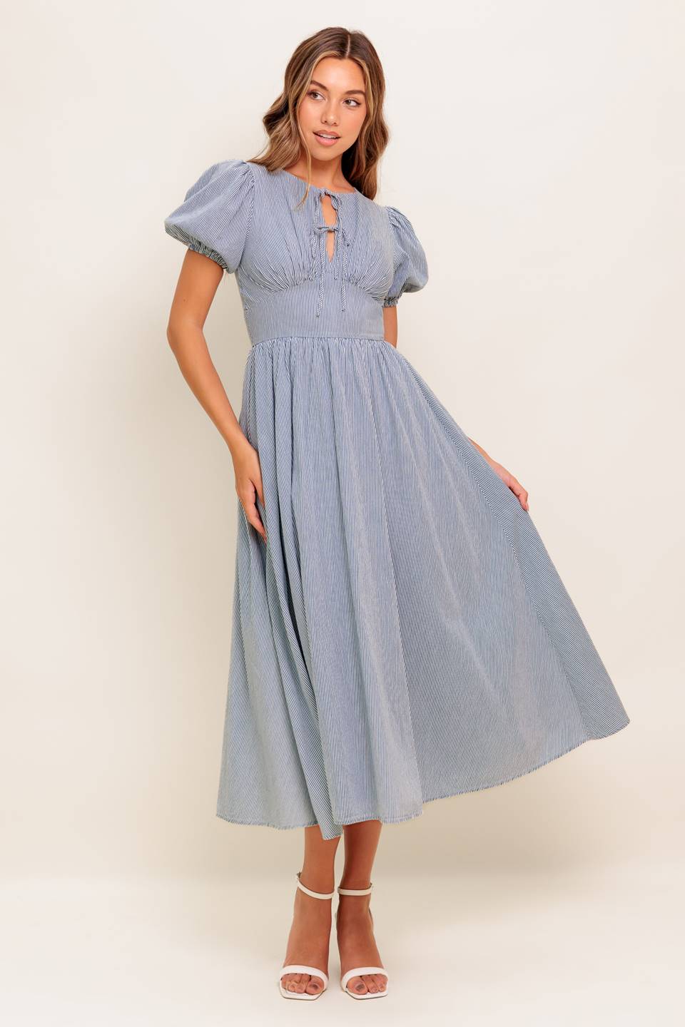 Cherie Blue Midi Dress - Elegant Casual & Party Wear for Women | Perfect for Office, Date Night & Special Occasions