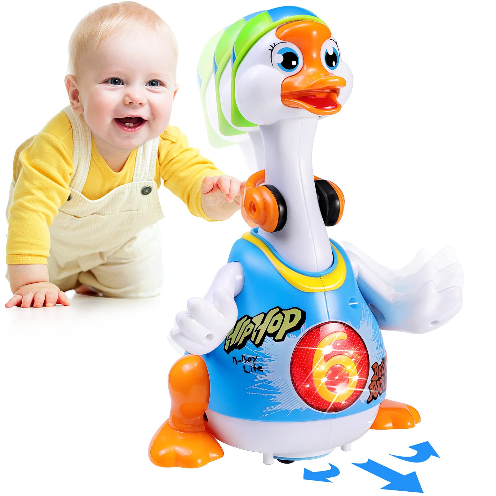 OCATO Musical Crawling Baby Toy for 1-5 Year Olds - Interactive Light-Up Dancing Goose Toy with Swing Motion, Educational Gift for Toddlers 12-18 Months (Boys & Girls) - Perfect for Early Learning, Sensory Play & Birthday Gifts