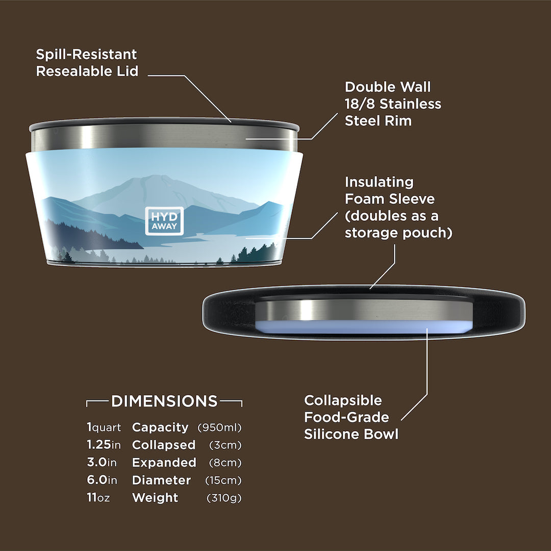 Collapsible Insulated Bowl - 1 Quart Leak-Proof Travel Food Container for Camping, Hiking & Picnics | BPA-Free & Durable