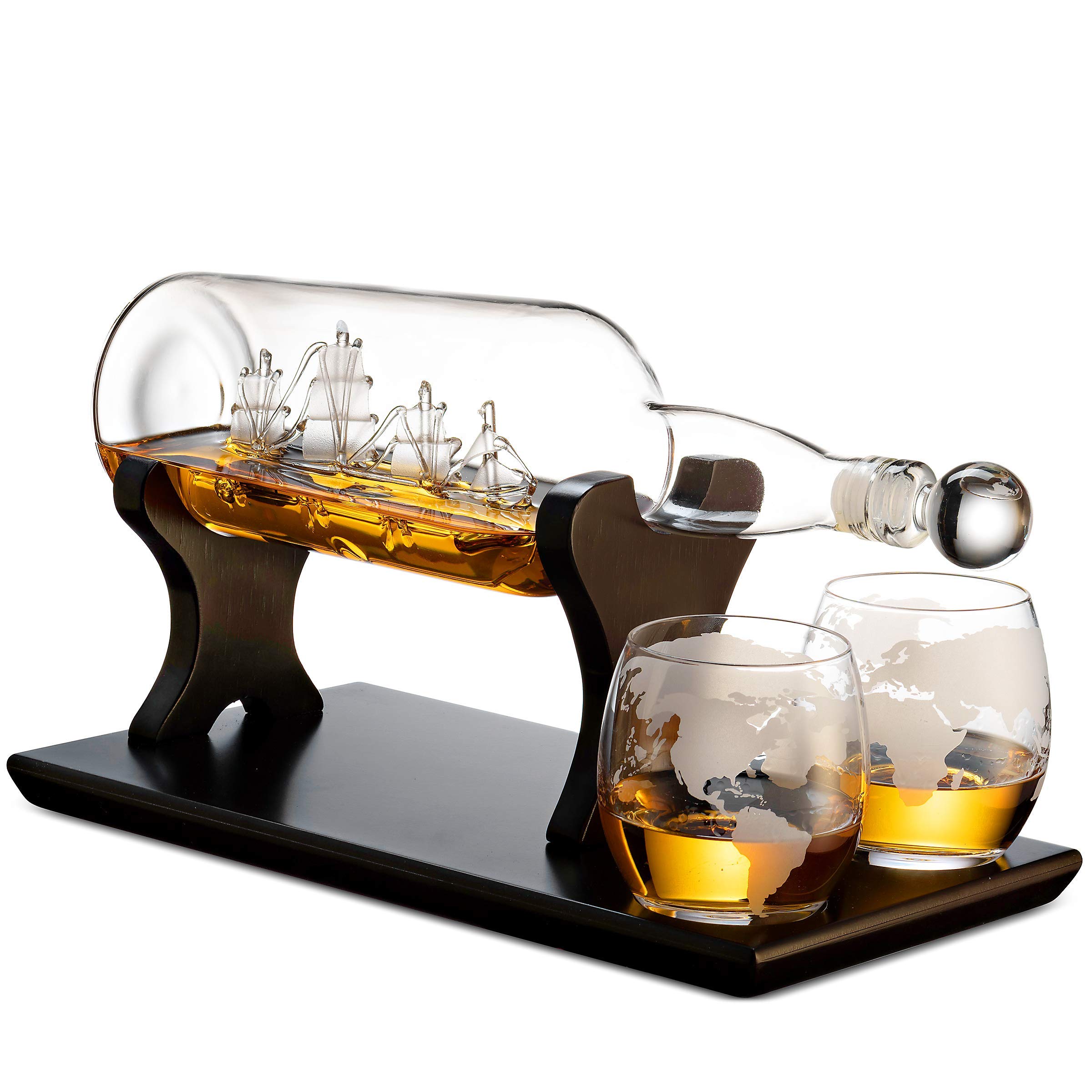 Godinger Whiskey Decanter Set with 2 Glasses - Elegant Ship in a Bottle Design for Scotch, Bourbon & Liquor - Perfect Bar Accessories & Unique Gift for Men (Home Bar, Dinner Parties, Anniversary Present)
