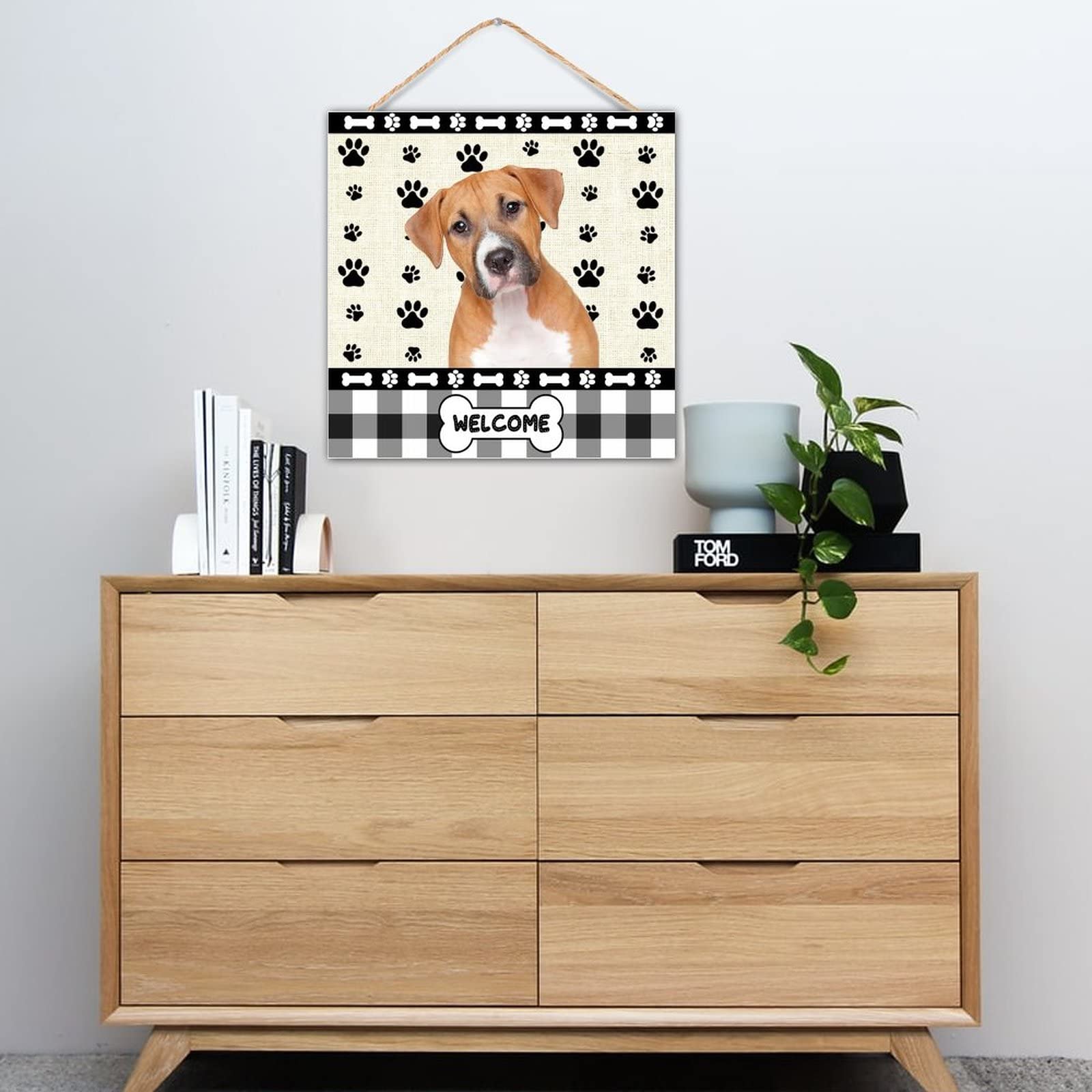 12x12 Inch Rustic Wood Signs - Boxer Dog Paw Welcome Farmhouse Wall Art Hanging Plaque for Door, Kitchen, Dining Room | Handmade Wooden Home Decor for Country House, Cabin & Pet Lovers