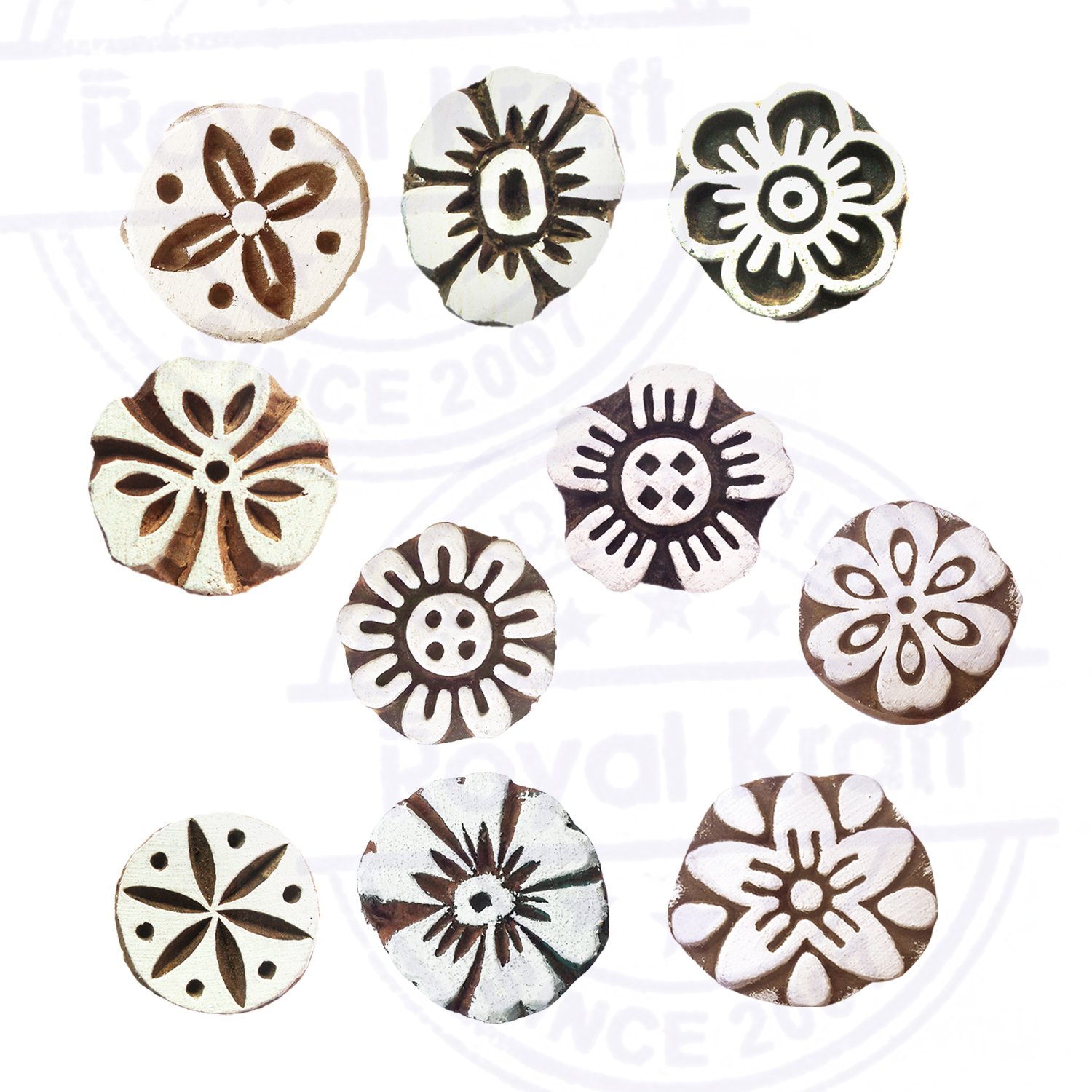 10-Piece Small Round Henna Wood Stamps Set - Handcrafted Wooden Printing Blocks for DIY Henna Tattoo, Mehndi & Body Art (Htag2115) - Perfect for Weddings, Festivals & Cultural Events