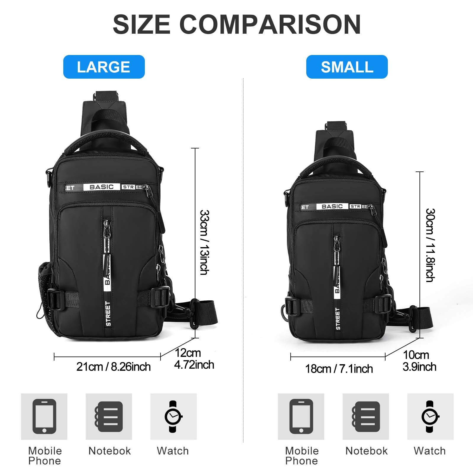 Large Black Sling Bag for Men & Women - Anti-Theft Crossbody Backpack with USB Port for Travel, Hiking, Gym & Outdoor Sports | Perfect for Motorcycle Riding, Casual Use & Daily Commute