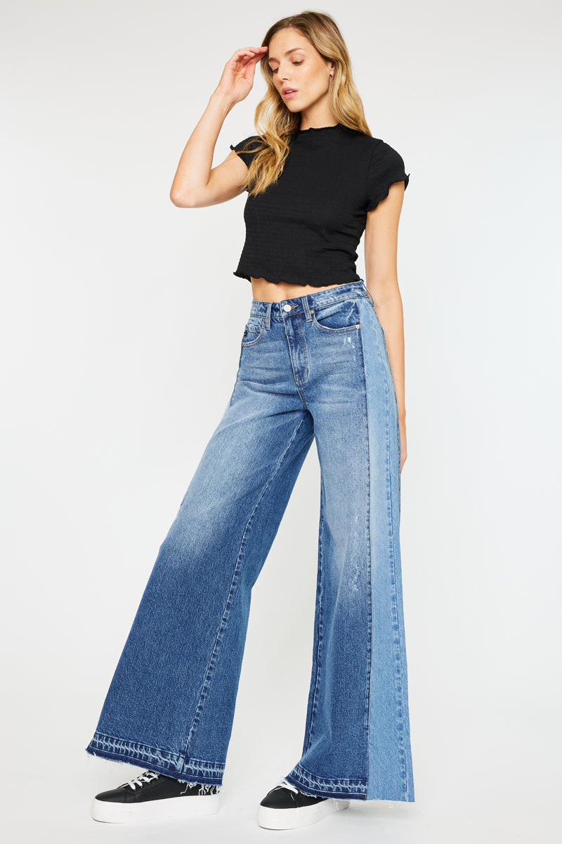 Clover High Rise Wide Leg Jeans for Women - Stretchy Comfort Denim Pants with Flared Fit - Perfect for Casual Outfits, Date Nights & Boho Style