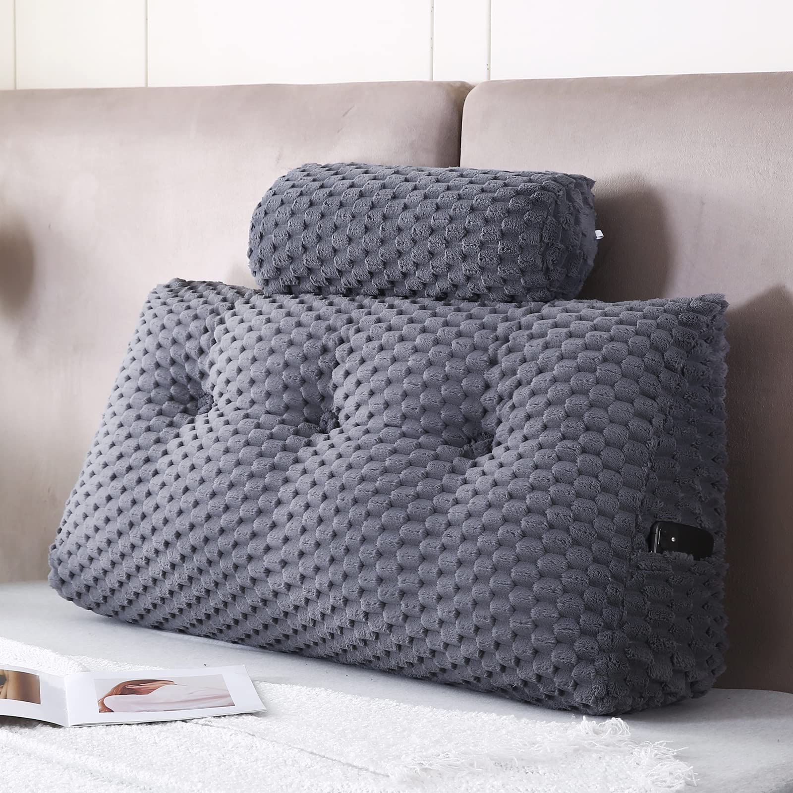 **Wedge Headboard Pillows Set - 2 Large Bolster Pillows for Bed Rest, Reading & Back Support - Comfortable Backrest Positioning for Sitting in Bed, Sofa & Relaxation**