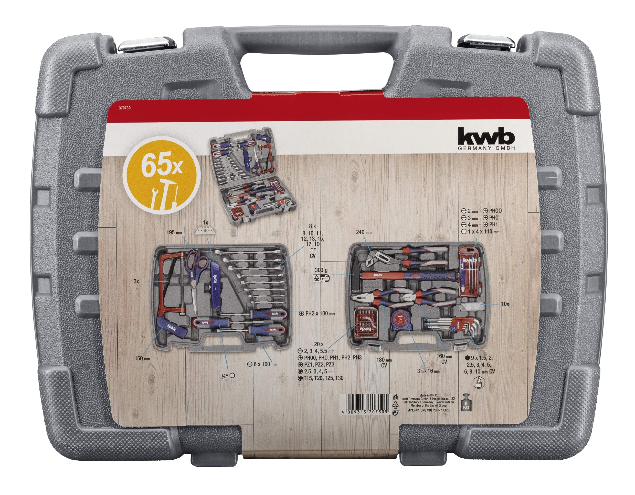 KWB 65-Piece Tool Box Set (370730) - Perfect for Home Repairs, DIY Projects & Professional Use