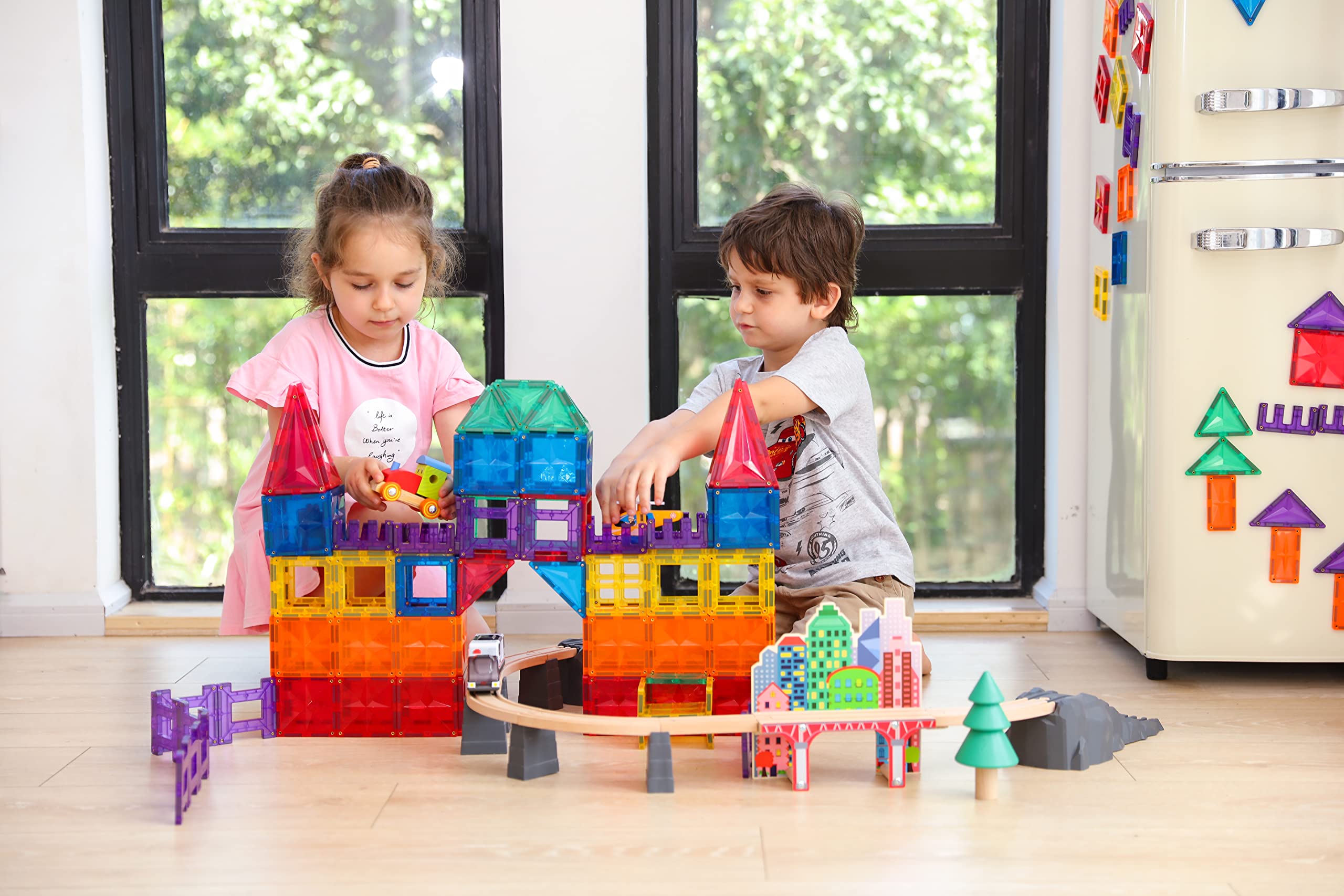Premium Magnetic Tiles Building Set - 100+ STEM Authenticated Magnetic Blocks for Kids Ages 3-10 | Educational Construction Toys for Boys & Girls | Perfect for Classroom Learning & Creative Play at Home