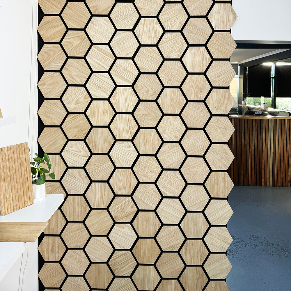 Hexagon WOODFLEX Acoustic Wood Wall Panels 2700mm x 600mm Oak Veneer - Soundproof Home & Office Decoration for Studios, Theaters, and Conference Rooms