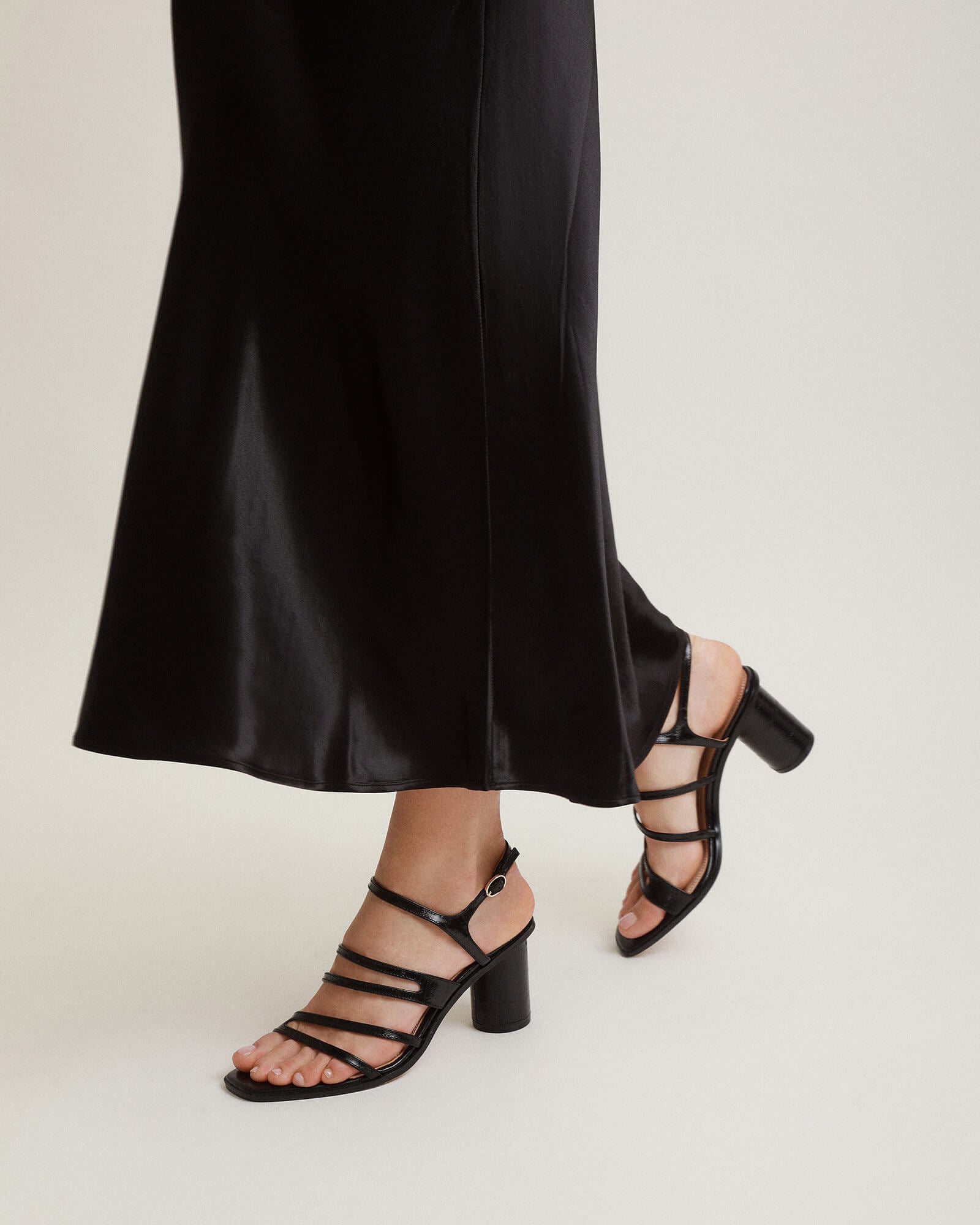 NOBU Women's High Heel Sandals - Black Shiny Lizard Skin Design for Evening Parties & Special Occasions