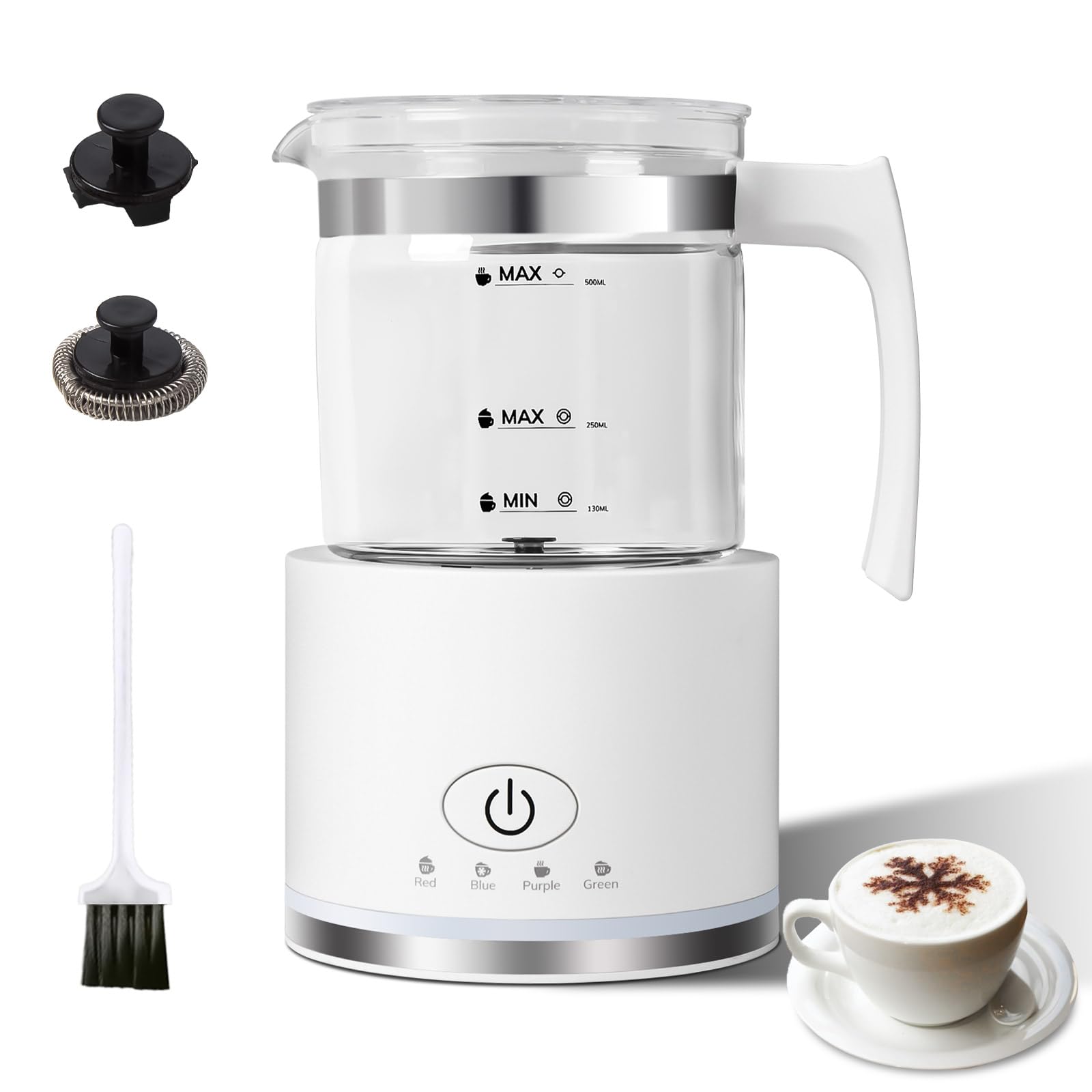 4-in-1 Electric Milk Frother & Steamer - 16.9oz/500ml Automatic Warm & Cold Foam Maker for Coffee, Latte, Cappuccino - Dishwasher Safe Milk Frother for Home & Cafe Use (White)