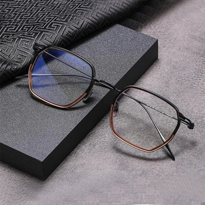 Stylish Unisex Black Titanium Acetate Square Frame Eyeglasses 49216 - Perfect for Work, Reading & Fashion Accessories