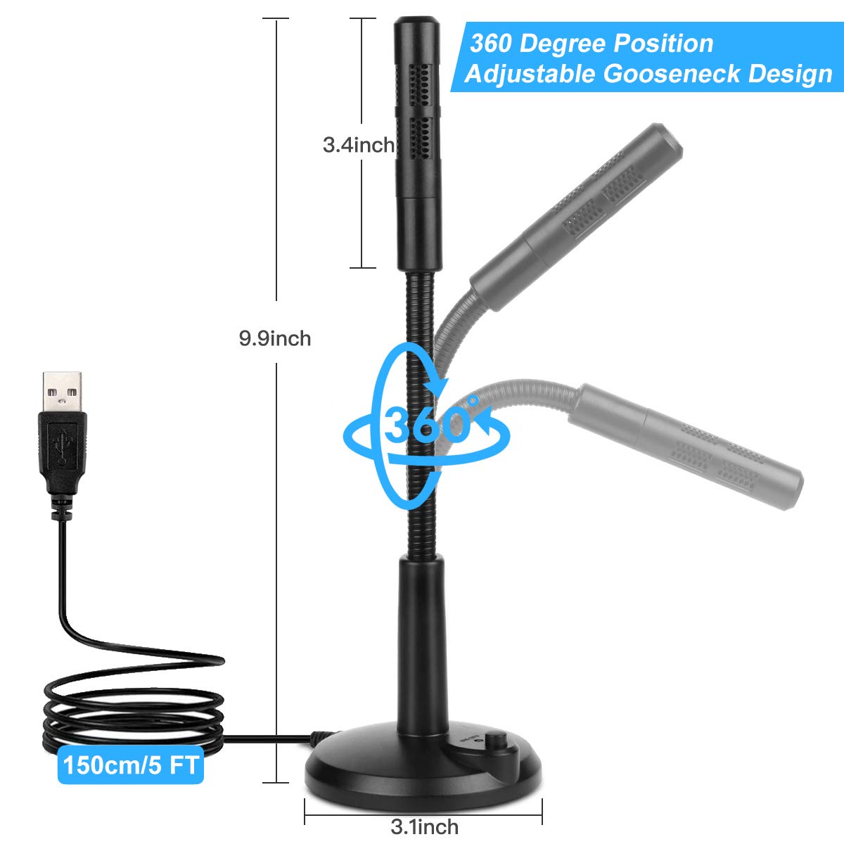 Professional USB Microphone for Computer - LarmTek Business Conference Mic with Mute Button & LED Indicator, Plug & Play for PC, MacBook - Ideal for Video Calls, Online Classes, Podcasting & Streaming