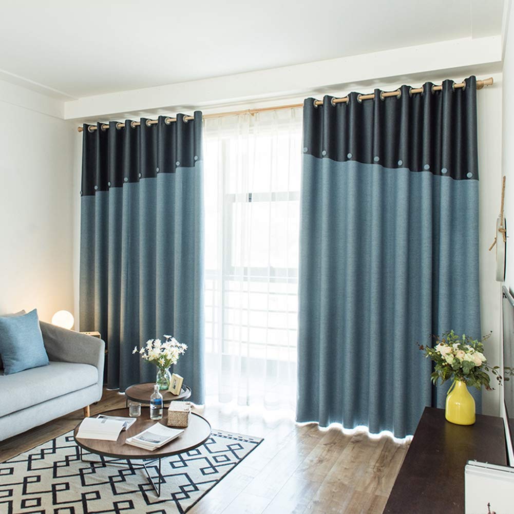 Blackout Curtains for Living Room - 47x71 Inch Dark Blue Noise Reducing Room Divider Curtain Panel with Solid Ring Top & Button Stitching | Perfect for Home Theater, Nursery, and Office Privacy