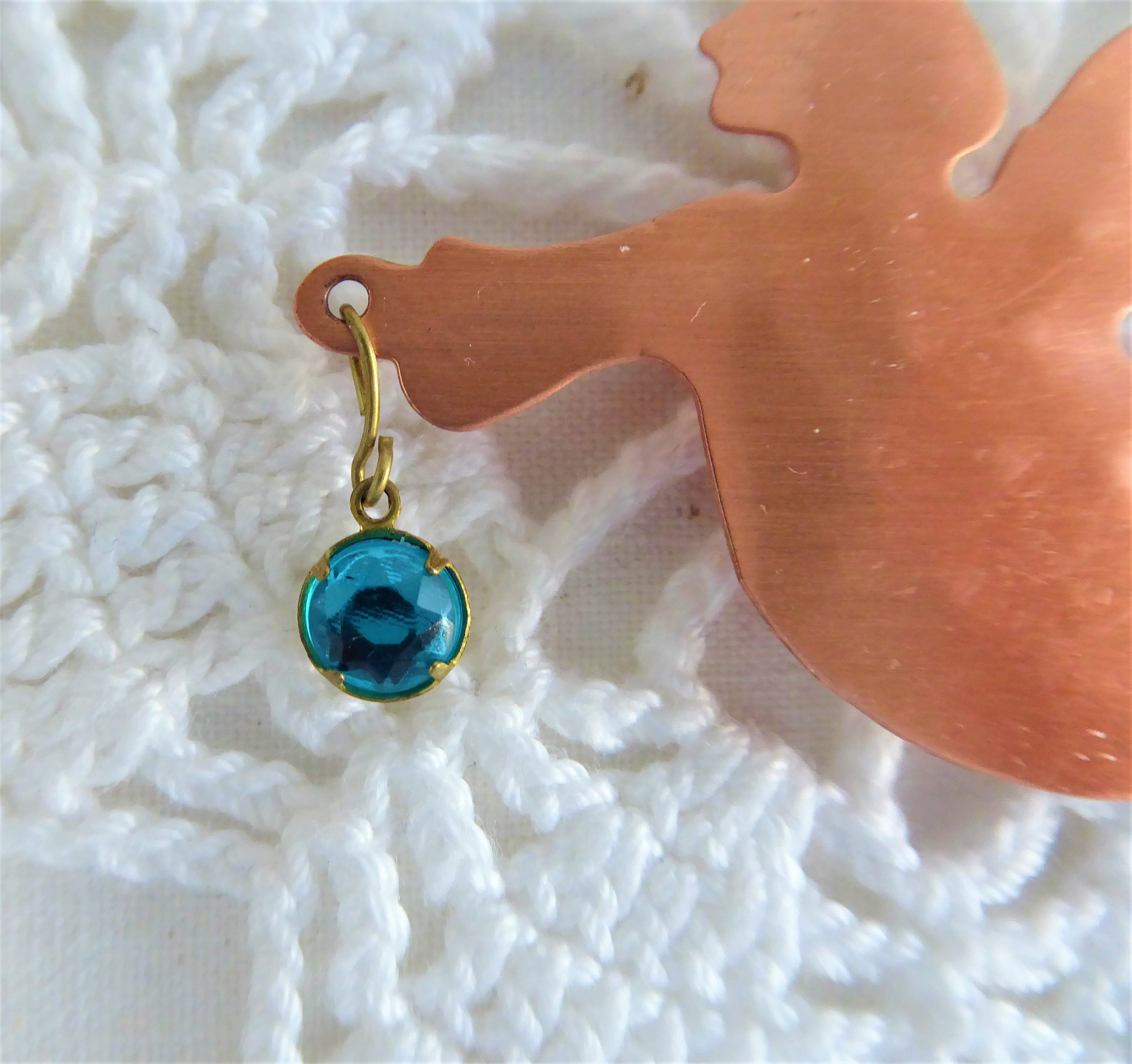 Handmade Copper Flying Angel Brooch Pin with Blue Rhinestone Accents - Elegant Jewelry Gift for Women, Perfect for Weddings, Parties & Special Occasions