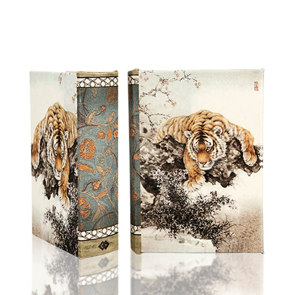 Japanese Tiger & Cherry Blossom Secret Storage Book Box - Faux Leather Wooden Stash Box for Jewelry, Cash & Valuables - Perfect for Home Decor & Gift Giving