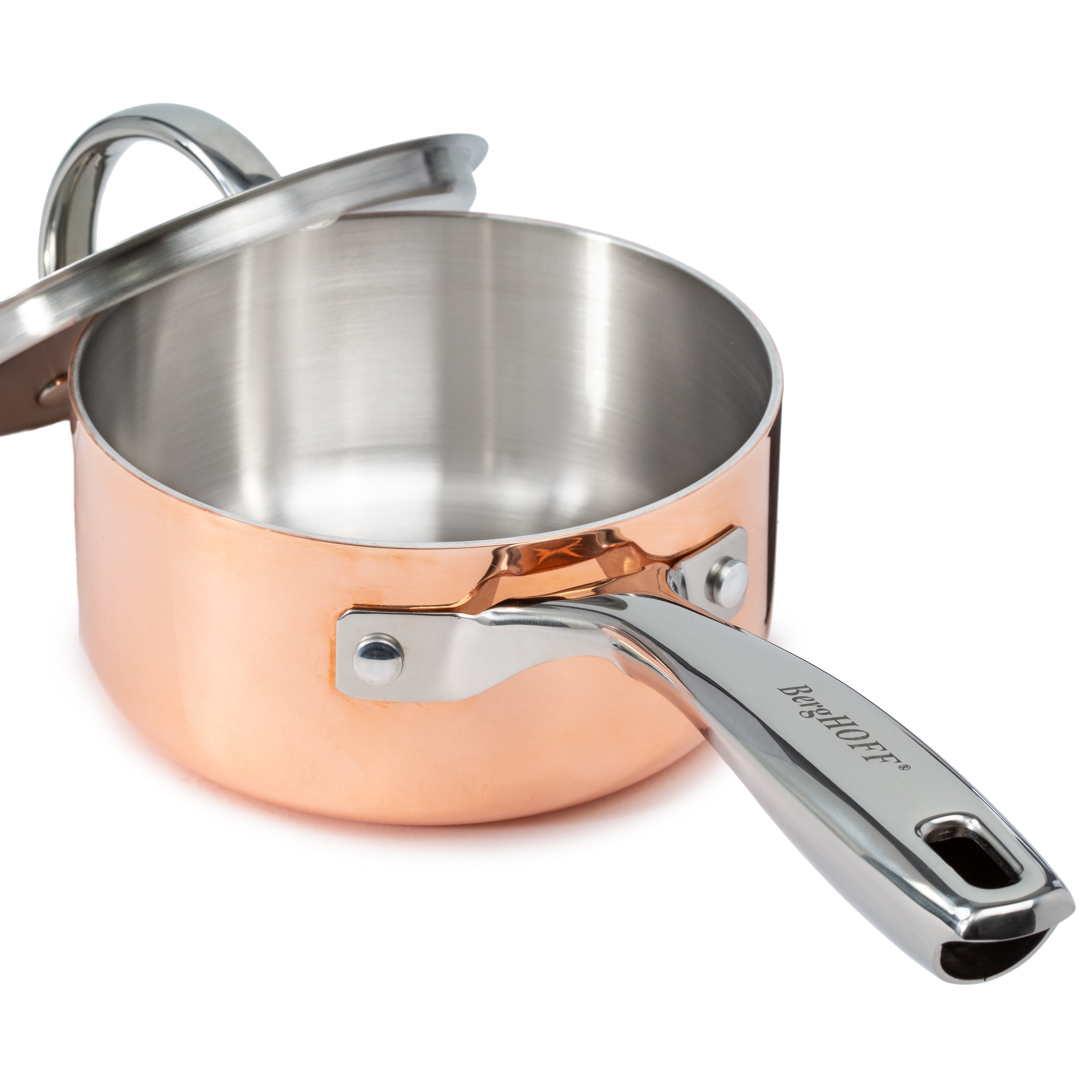BergHOFF Vintage 15-Piece Tri-Ply Copper Cookware Set with Lids - Polished Stainless Steel Pots and Pans for Professional Cooking & Home Kitchen Use