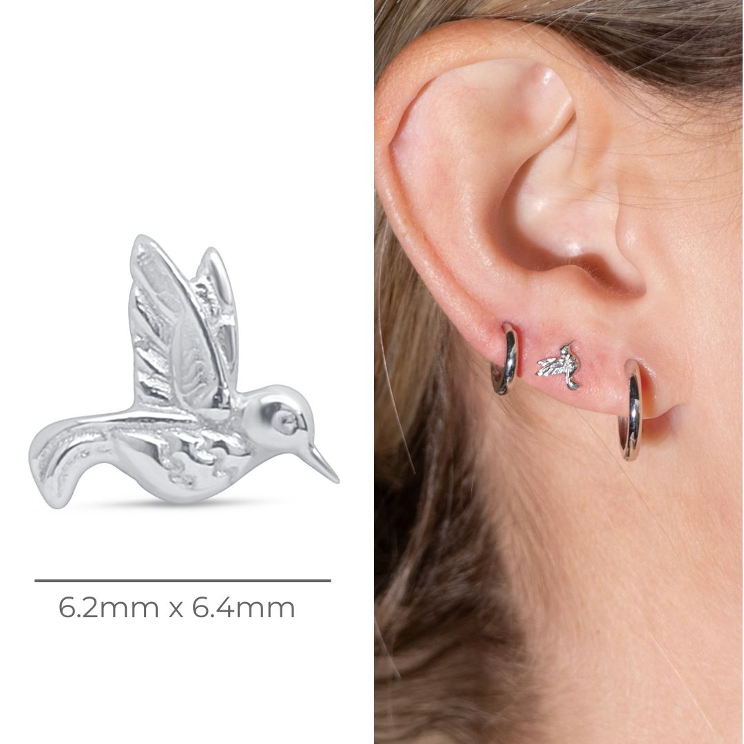 14k White Gold Hummingbird Flat Back Stud Earrings - Perfect for Everyday Wear, Gifts & Special Occasions
