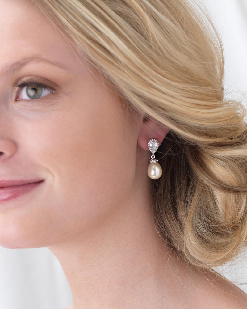 Nina Pearl & CZ Stud Earrings for Women - Elegant Cubic Zirconia and Pearl Jewelry Set - Perfect for Weddings, Parties, and Special Occasions
