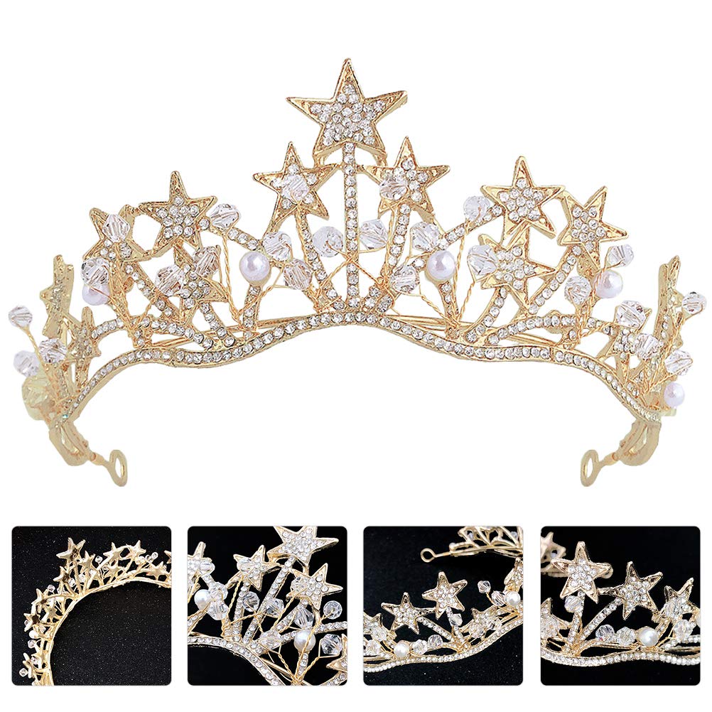 1pc Sparkling Rhinestone Star Headband Crown - Elegant Prom Tiara Hair Accessories for Women, Princess Party Headdress with Pearls (Perfect for Birthday, Christmas, Banquet & Special Occasions)