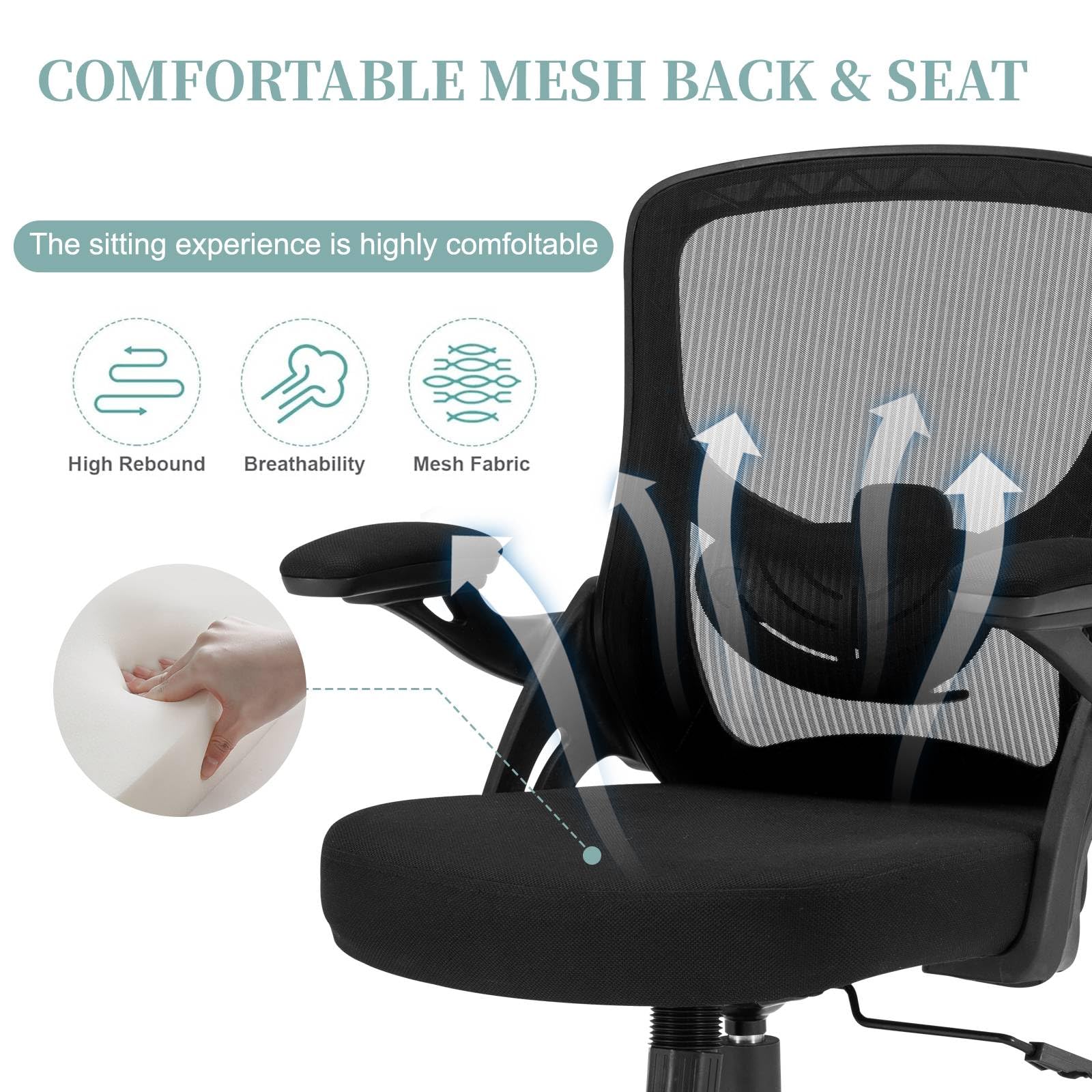Ergonomic Mesh Office Chair with Adjustable Lumbar Support - Flip-Up Armrests & Height Adjustable Swivel Desk Chair for Home Office - 300 lbs Weight Capacity - Perfect for Long Work Hours & Gaming Sessions