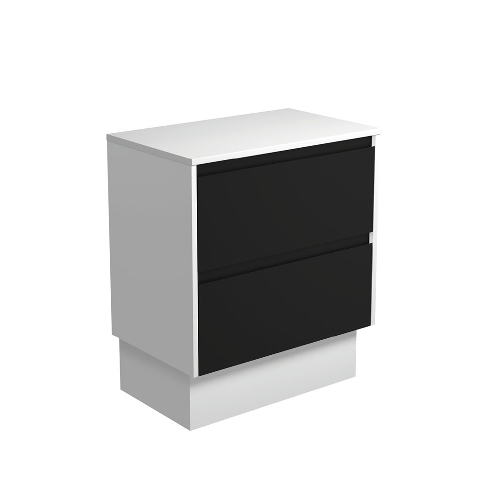 Fienza 75BBWK Amato 750 On Kickboard Kitchen Cabinet - Satin White Panels & Satin Black Frame - Cabinet Only for Modern Home Renovation & DIY Projects