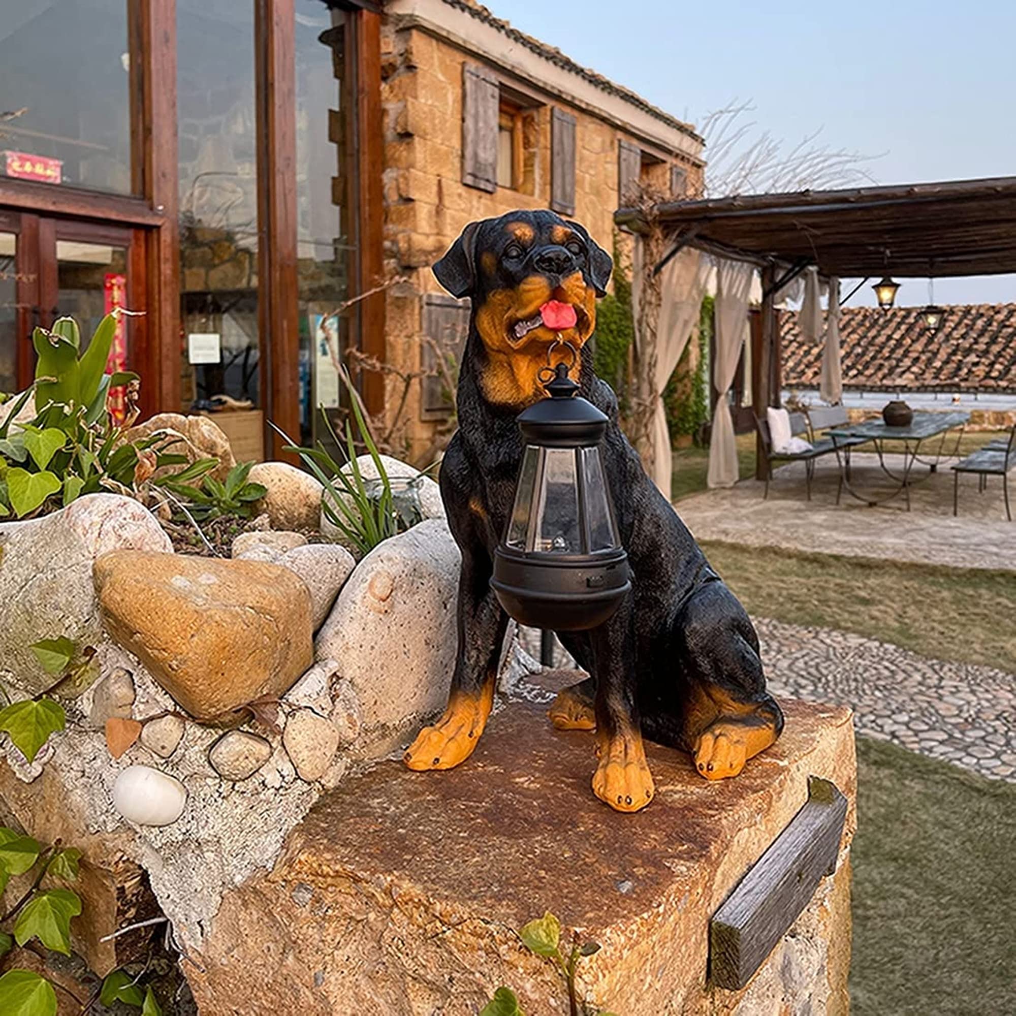 Solar Powered LED Rottweiler Dog Statue Light - Waterproof Outdoor Garden Decor for Yard, Backyard, Balcony, Patio & Pathway | Perfect for Nighttime Illumination & Pet Lover Gifts