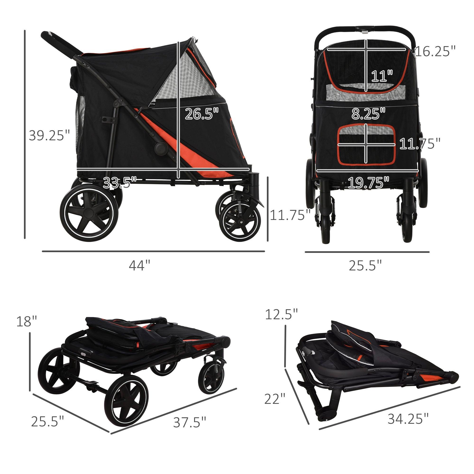 1 Click Foldable Dog Stroller for Medium & Large Dogs - Pet Stroller with Storage Basket, Shock Absorption Wheels & Mesh Windows - Safe Walking Stroller with Leash for Big Dogs (Black) - Perfect for Park Visits, Shopping & Outdoor Adventures