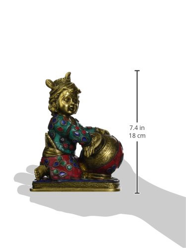 Hand Carved Baby Krishna Brass Statue - Divine Butter Thief Hindu Deity Sculpture for Home Altar, Puja Worship & Spiritual Decor