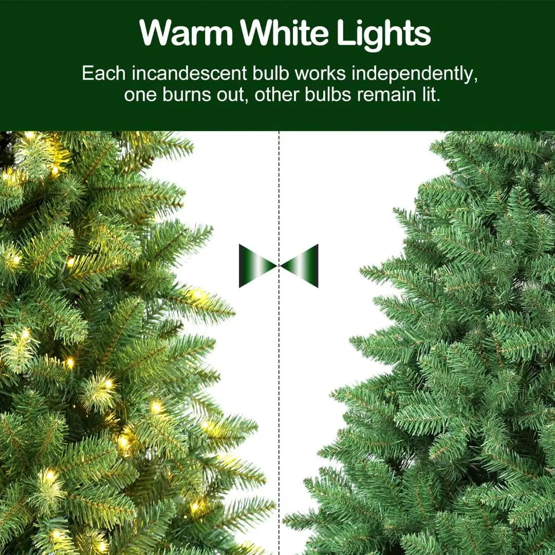 6.5'/7.5'/9' Pre-Lit Artificial Christmas Tree with Warm White LED Lights, Metal Stand & Hinged Branches - Perfect for Home, Office & Holiday Decorations