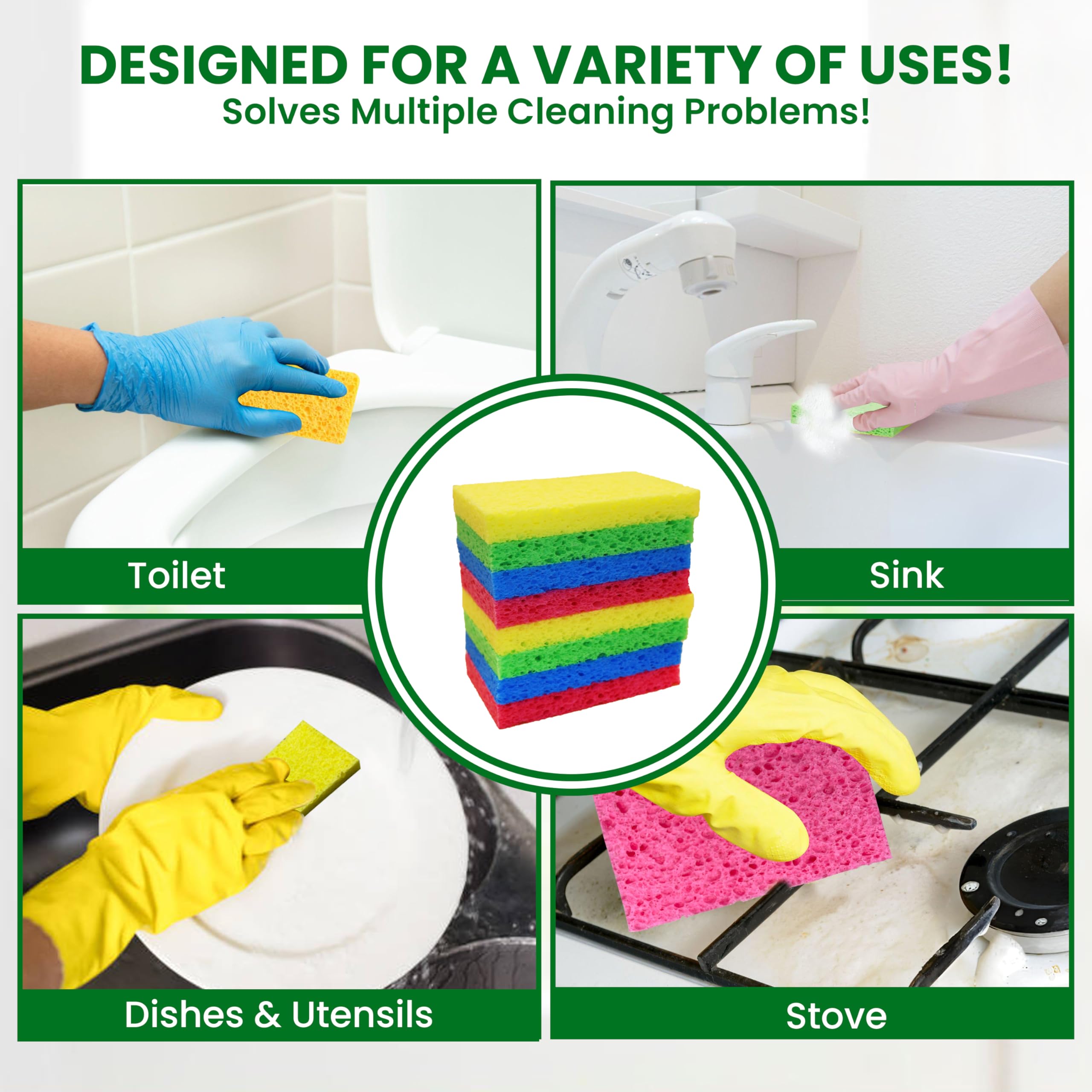 24-Pack Multicolored Compressed Cellulose Sponges - Natural Biodegradable Kitchen Sponges for Cleaning, Dishes & DIY - Non-Scratch Quick-Dry Sponges for Home, Office & Craft Projects