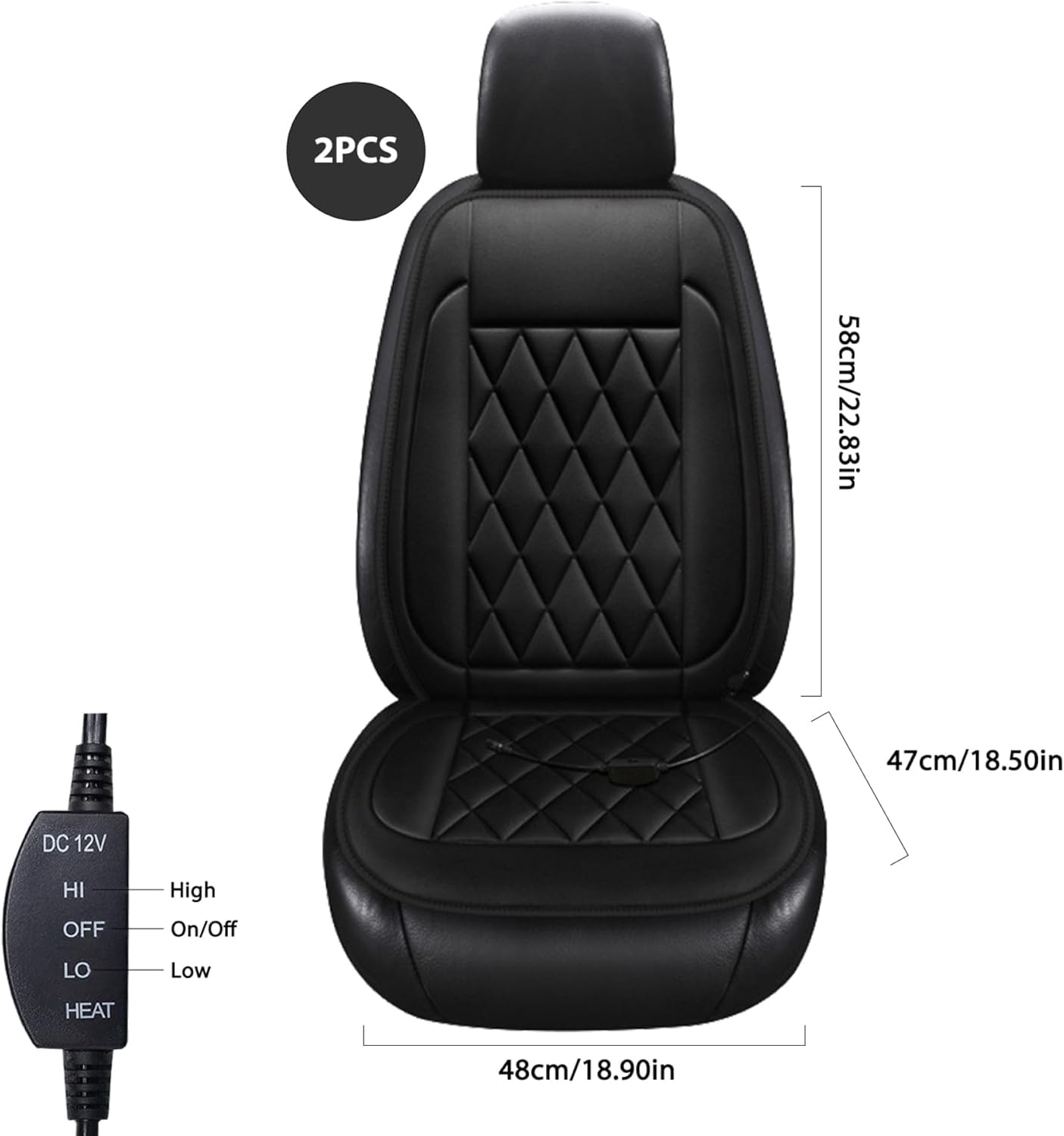 2 Pcs Heated Seat Cushion with Back Support - Comfortable Car Seat Cover for Office Chair & Home Use - Black (Perfect for Long Drives & Desk Work)