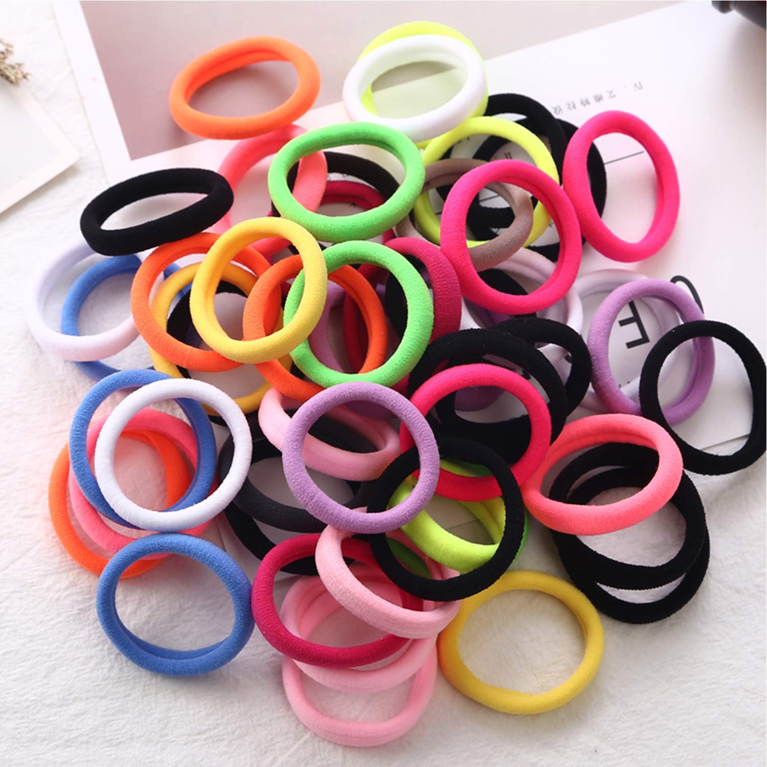 Premium 12-Pack Neon Hair Ties - Soft Stretch Cotton Elastic Hair Bands for Women & Girls - Perfect for School, Workouts, and Everyday Styling