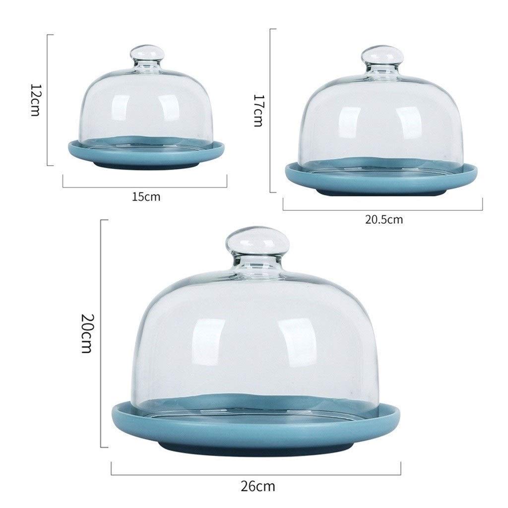 6/8/10 Inch Glass Cake Dome with Stand - Elegant Porcelain Serving Platter for Desserts, Snacks & Fruit Preservation - Chip & Dip Server for Parties, Afternoon Tea & Kitchen Display (Blue, 26x26x20CM)