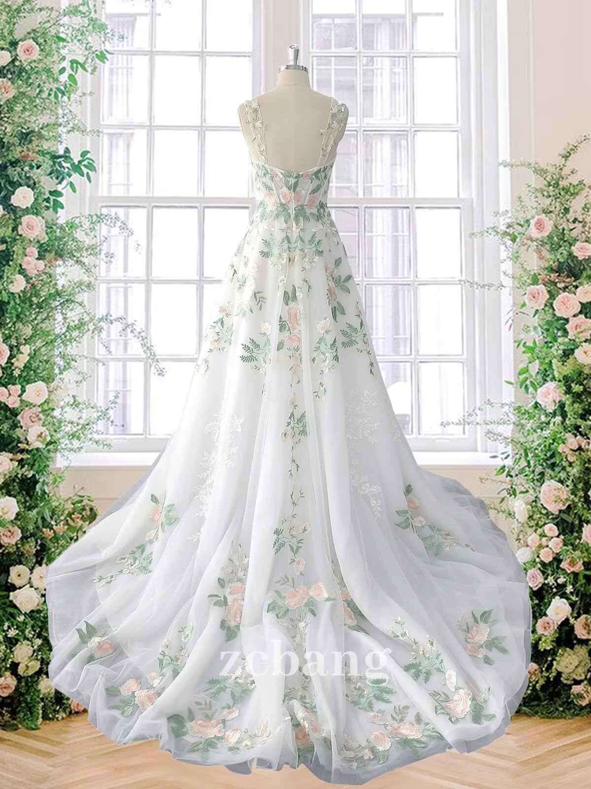 Zcbang Forest Fairy Lace Wedding Dress - Colorful Tulle Bridal Gown for Bride | Boho Outdoor Wedding, Garden Ceremony, Fairy Tale Theme