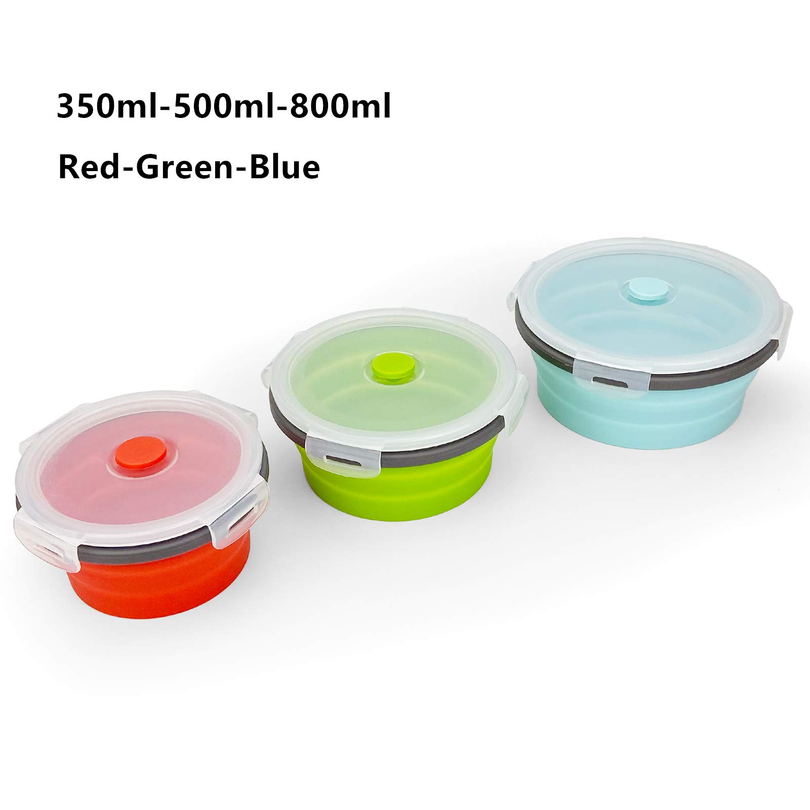 Collapsible Silicone Food Storage Containers with Lids - 3-Pack (350ml, 500ml, 800ml) - Reusable, Stackable & Space Saving - Microwave & Freezer Safe - Perfect for Meal Prep, Leftovers & On-the-Go Snacks