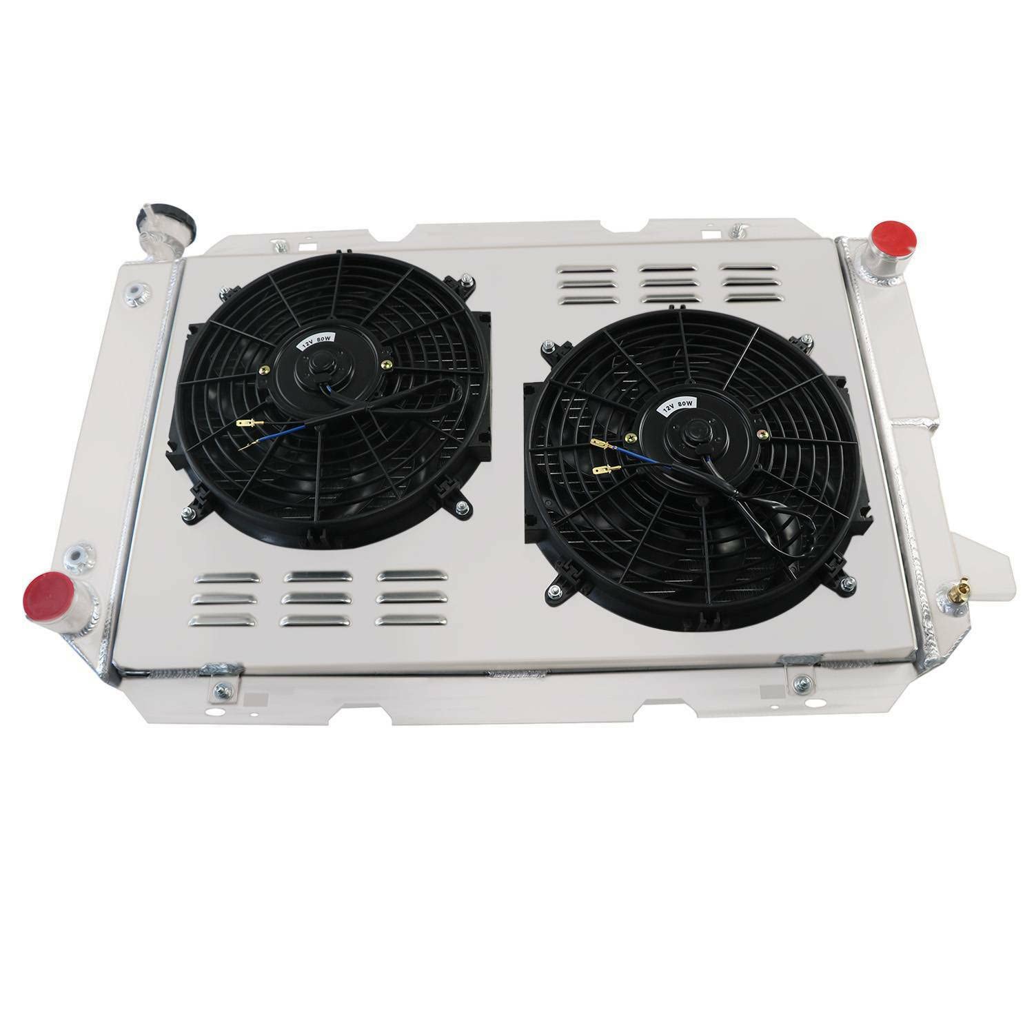 AlloyWorks 4-Row Aluminum Radiator with Fan Shroud Kit & Relay for 1985-1997 Ford F-150 F-250 F-350 & Bronco V8 - High-Performance Cooling Upgrade for Trucks & Off-Road Vehicles