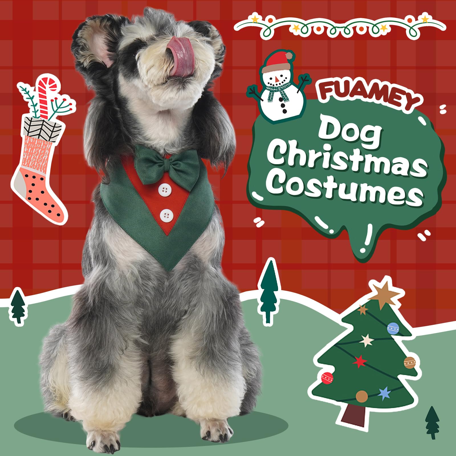 FUAMEY Adjustable Dog Tuxedo with Bow Tie - Formal Pet Wedding Attire for Small Medium Large Dogs - Perfect for Weddings, Birthdays, Valentine's Day & Christmas Costume Parties - Durable & Comfortable Dog Bandana Collar for Special Occasions