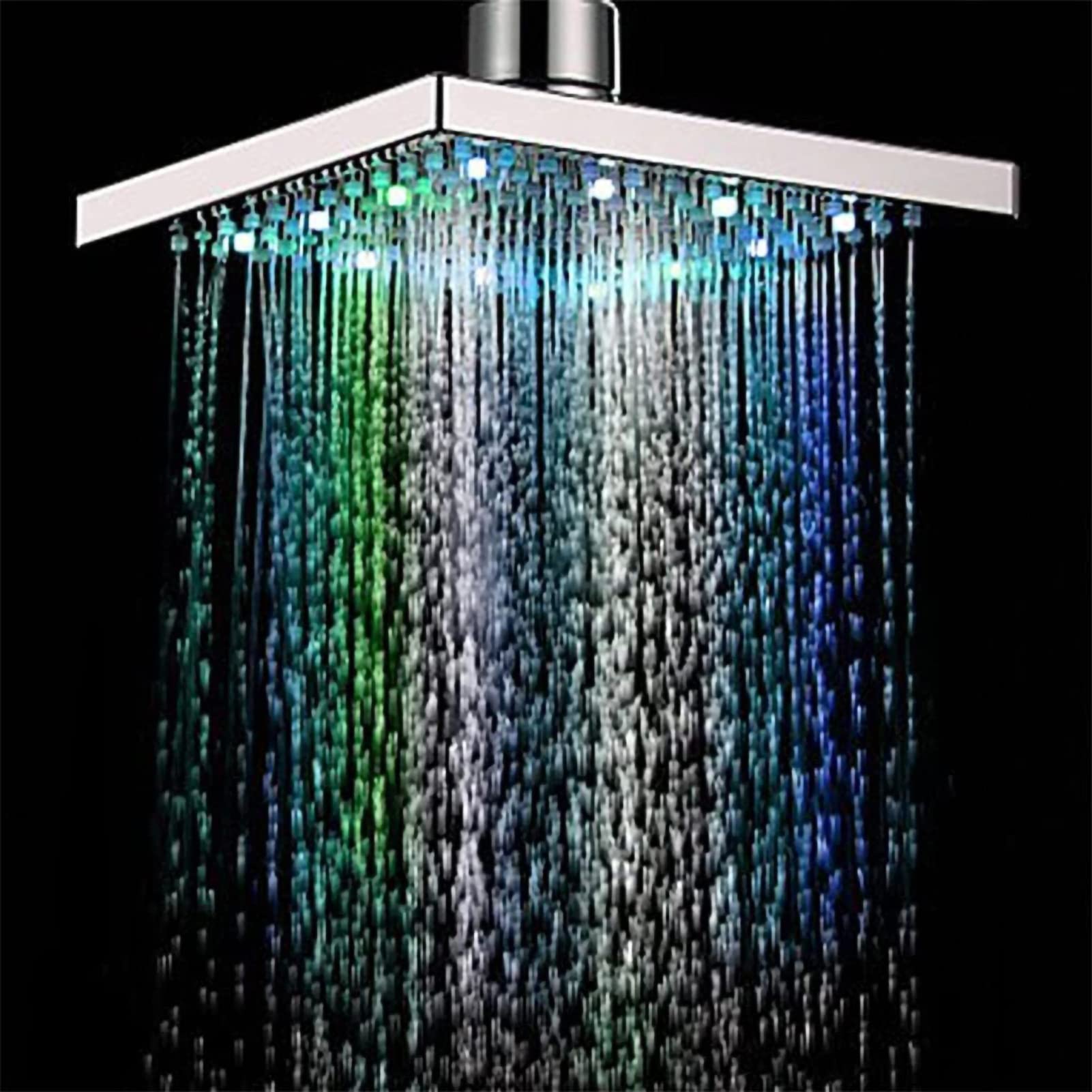 LPYGOA LED Color Changing Rain Shower Head - 20x20cm Square Stainless Steel Shower Panel with Water Glow for Bathroom & Hotel - Perfect for Romantic Baths, Spa Relaxation, and Modern Bathroom Upgrades