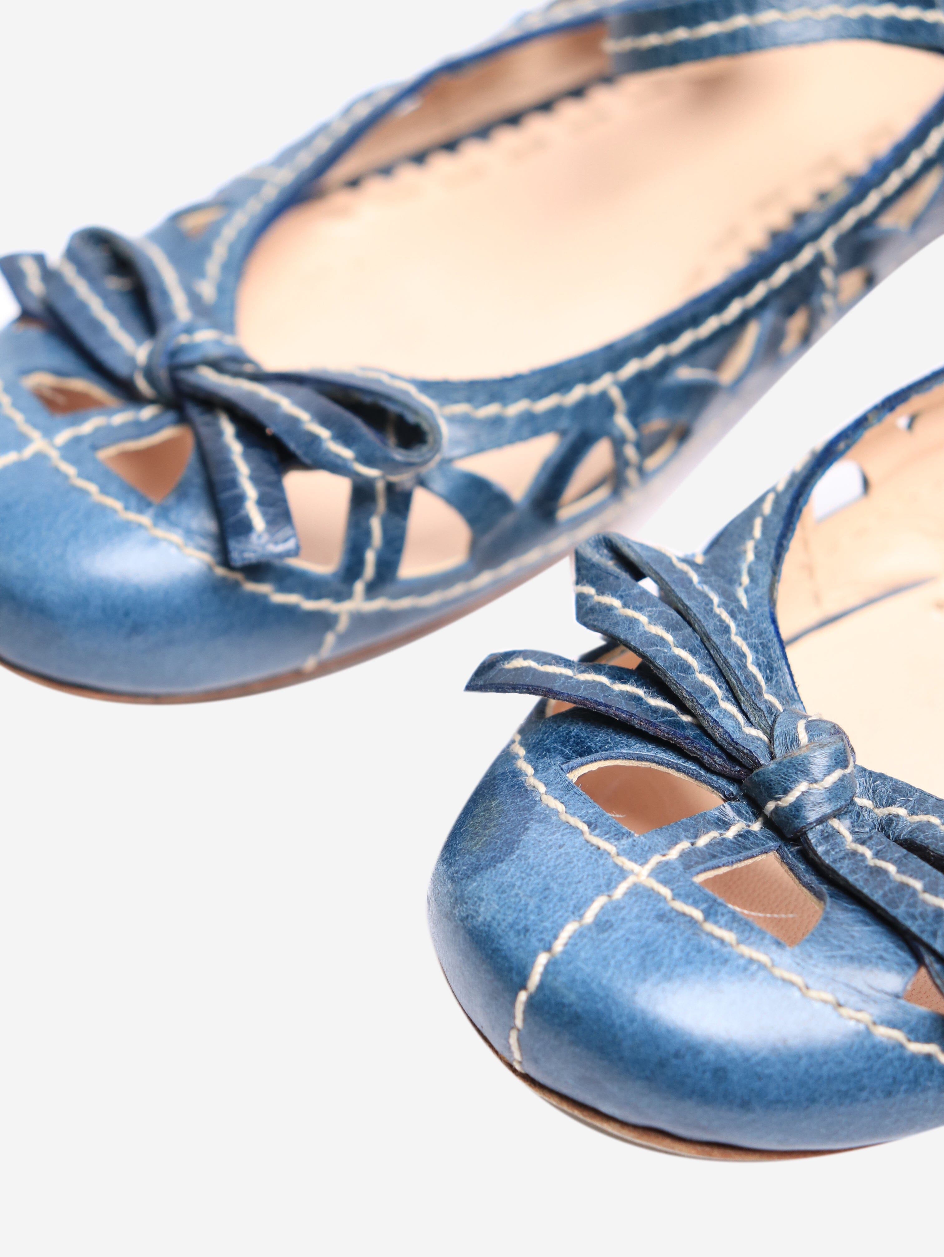 Blue Leather Cutout Mary Jane Flats - Women's Size EU 39 (US 8.5) | Comfortable & Stylish Shoes for Work, Dating & Casual Wear