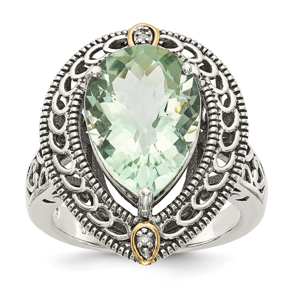 Sonia Jewels 925 Sterling Silver Diamond & Green Simulated Quartz Engagement Ring for Women - 0.01cttw, 5mm Band - Perfect for Wedding, Proposal, Anniversary & Special Occasions