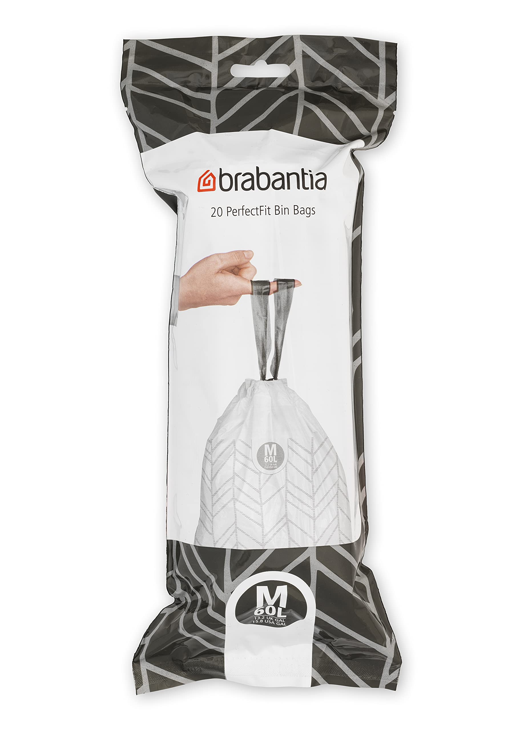 Brabantia PerfectFit Trash Bags - Medium 16 Gallon Heavy Duty Drawstring Trash Can Liners (120 Count) - Ideal for Kitchen, Bathroom & Office Waste Disposal