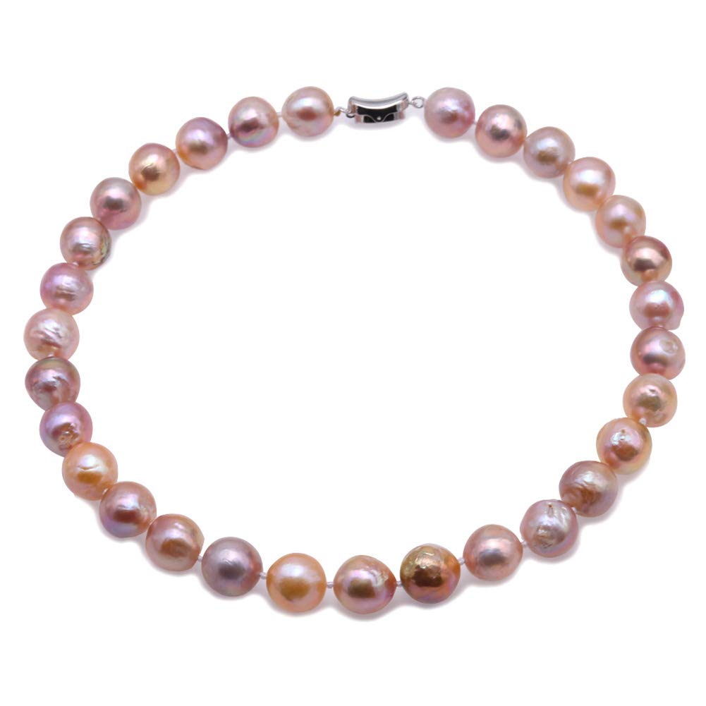 JYX Baroque Pearl Necklace 13-14mm - Genuine Multicolor Freshwater Pearls, 18 Inch Elegant Jewelry for Women - Perfect for Weddings, Parties & Special Occasions