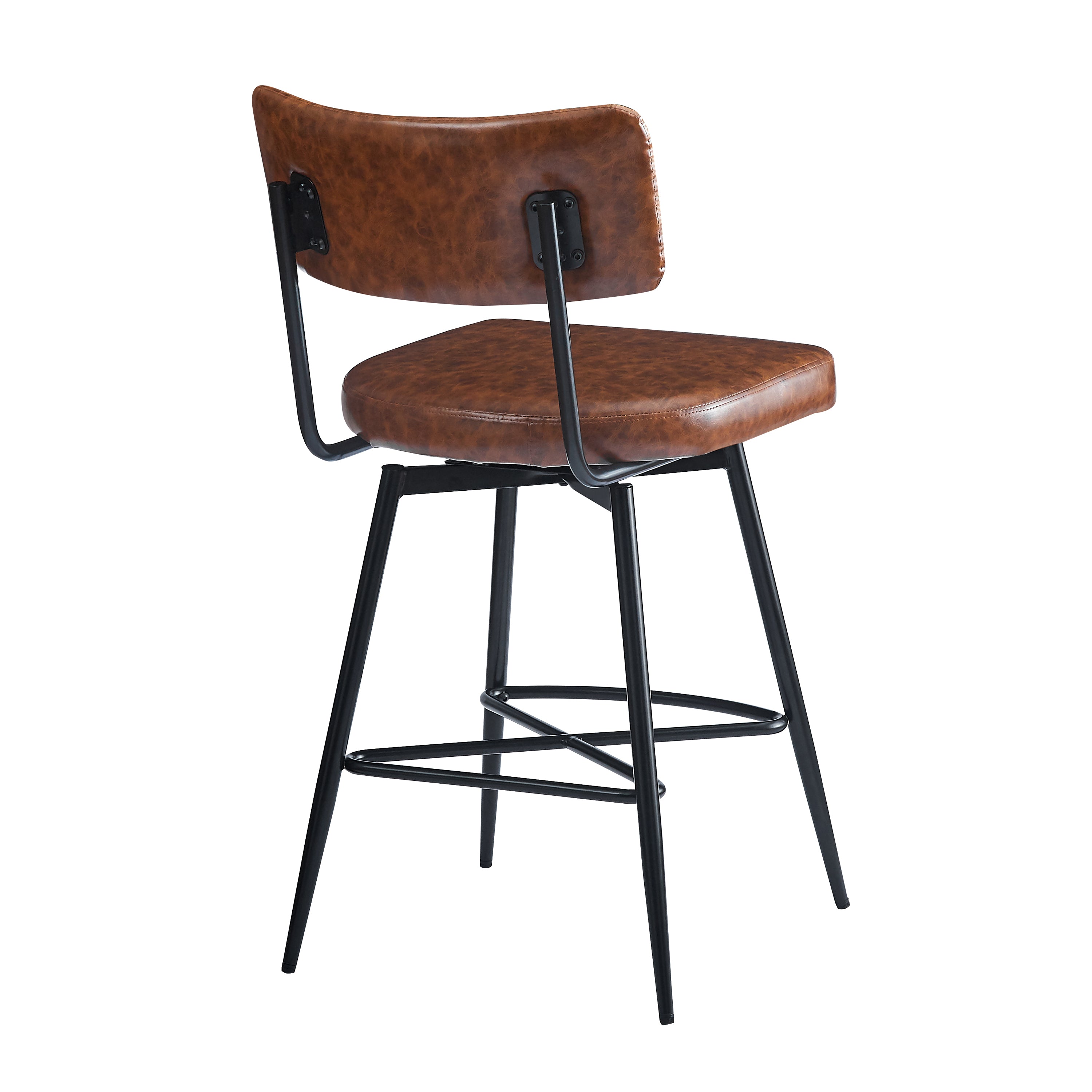 26'' Retro Swivel Counter Stools Set of 2 - Iron Frame & PU Cushioned Bar Stools for Kitchen Island, Breakfast Nook or Home Bar - Vintage Style Adjustable Height Stools