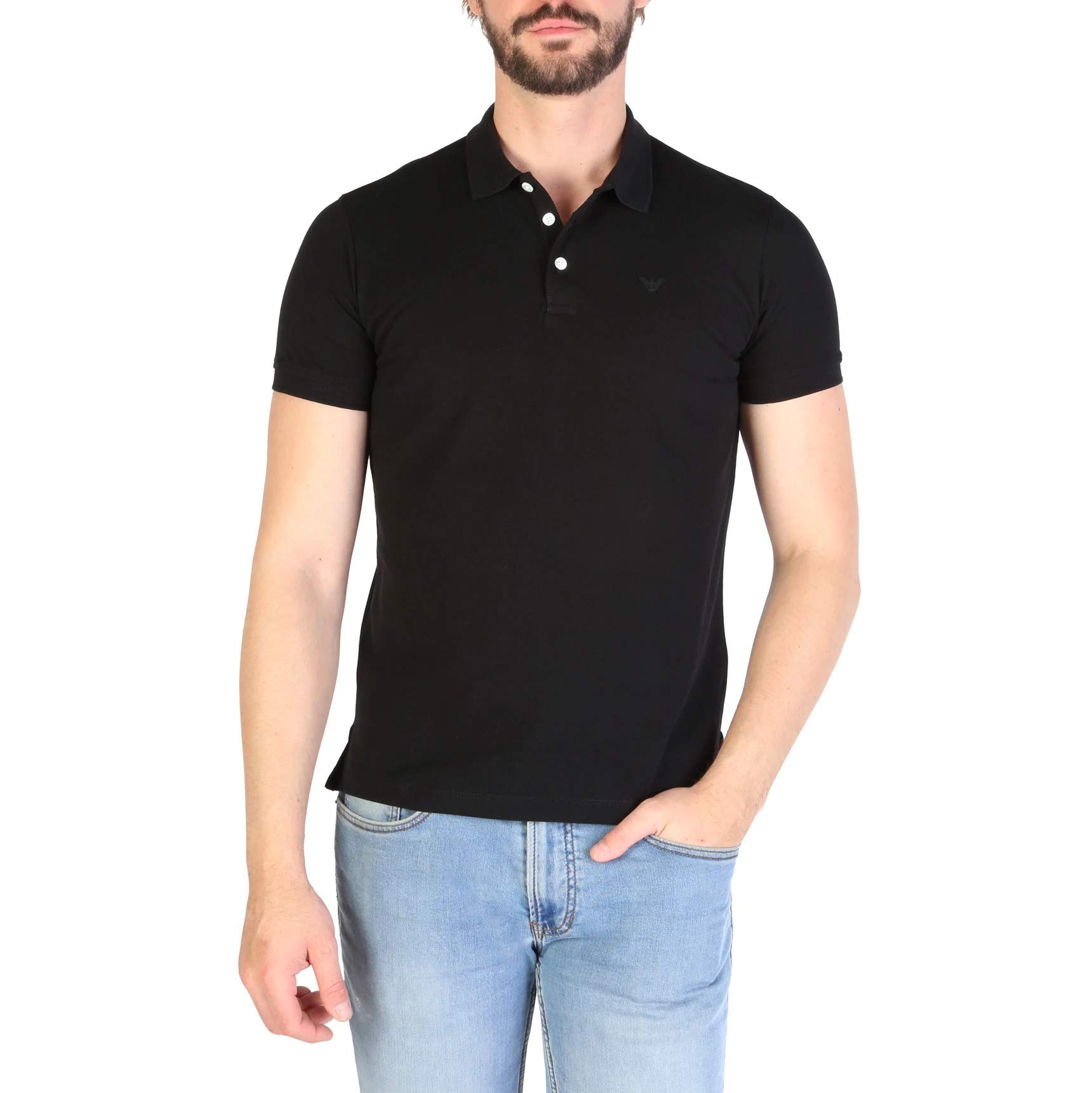 Emporio Armani Men's Classic Black Short Sleeve Polo Shirt - Size L (8N1F12 1J0SZ) | Premium Cotton Casual Wear for Business & Summer Outings