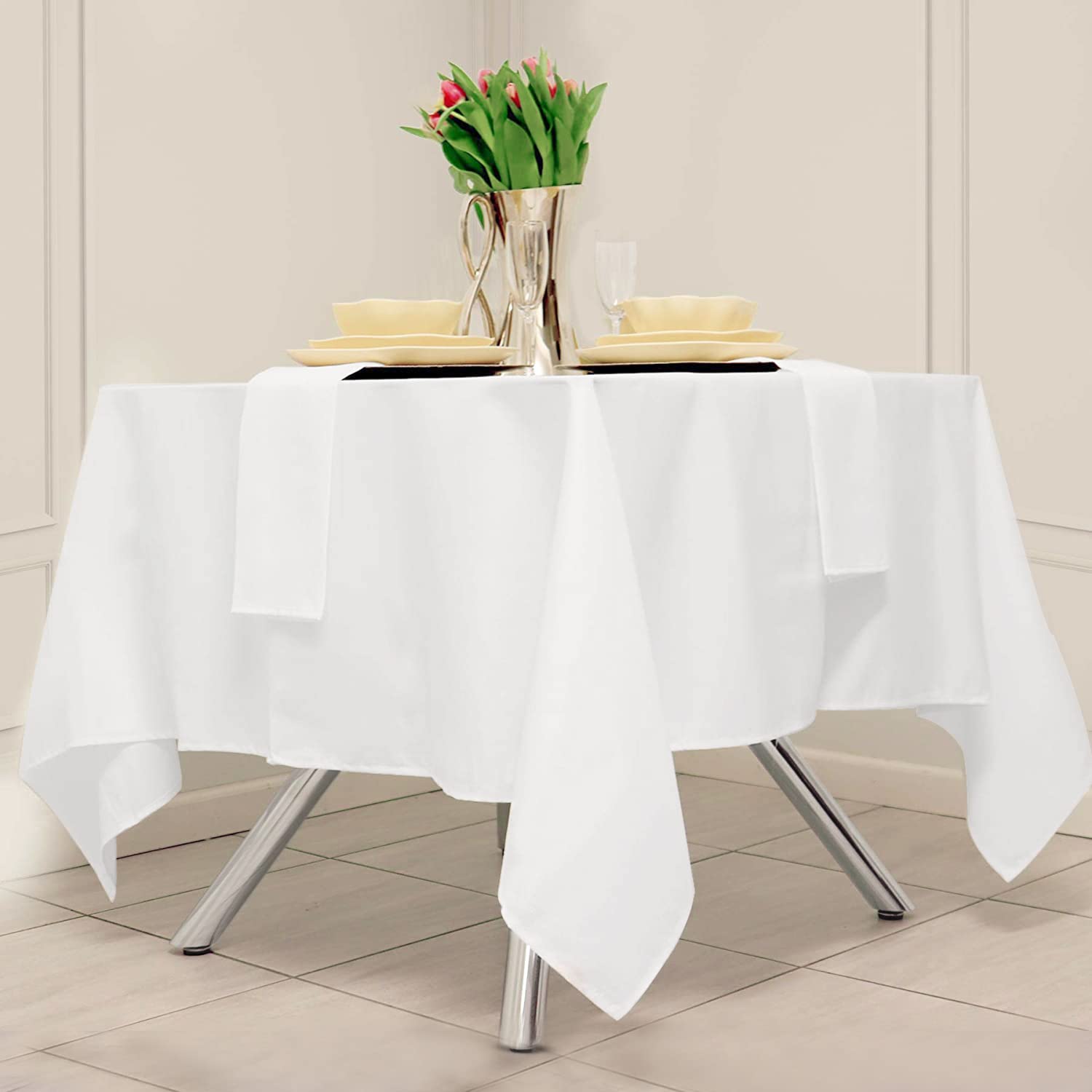 Premium 52 x 52 Inch White Square Tablecloth - Heavy Duty Washable & Wrinkle-Resistant Table Cover for Square/Round Tables | Perfect for Weddings, Parties, Restaurants & Kitchen Use | Durable Dining Decor for Everyday & Special Occasions