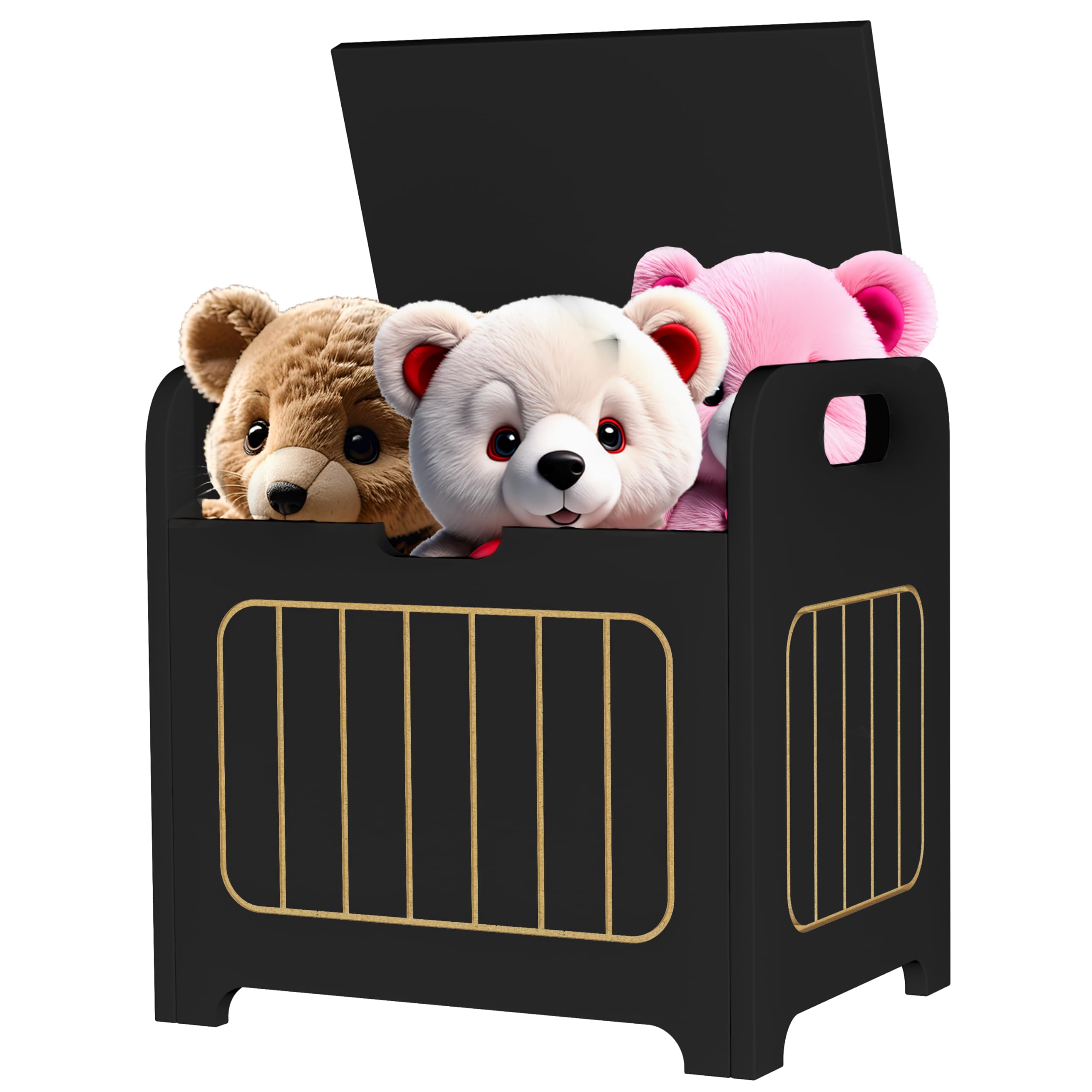 **Black Wooden Kids Storage Chest with Handle - Small Cube Toy Organizer Box for Books, Clothes & Toys - Perfect for Bedroom, Entryway & Nursery Organization**