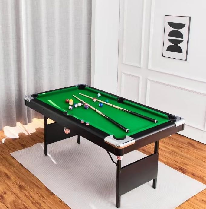 7-Ft Folding Pool Table for Home Game Room - Includes 2 Cue Sticks, Chalk & Felt Brush - Perfect for Family Parties, Kids & Adults - Easy Storage Red Billiard Table - Great for Basements, Man Caves & Entertainment Spaces