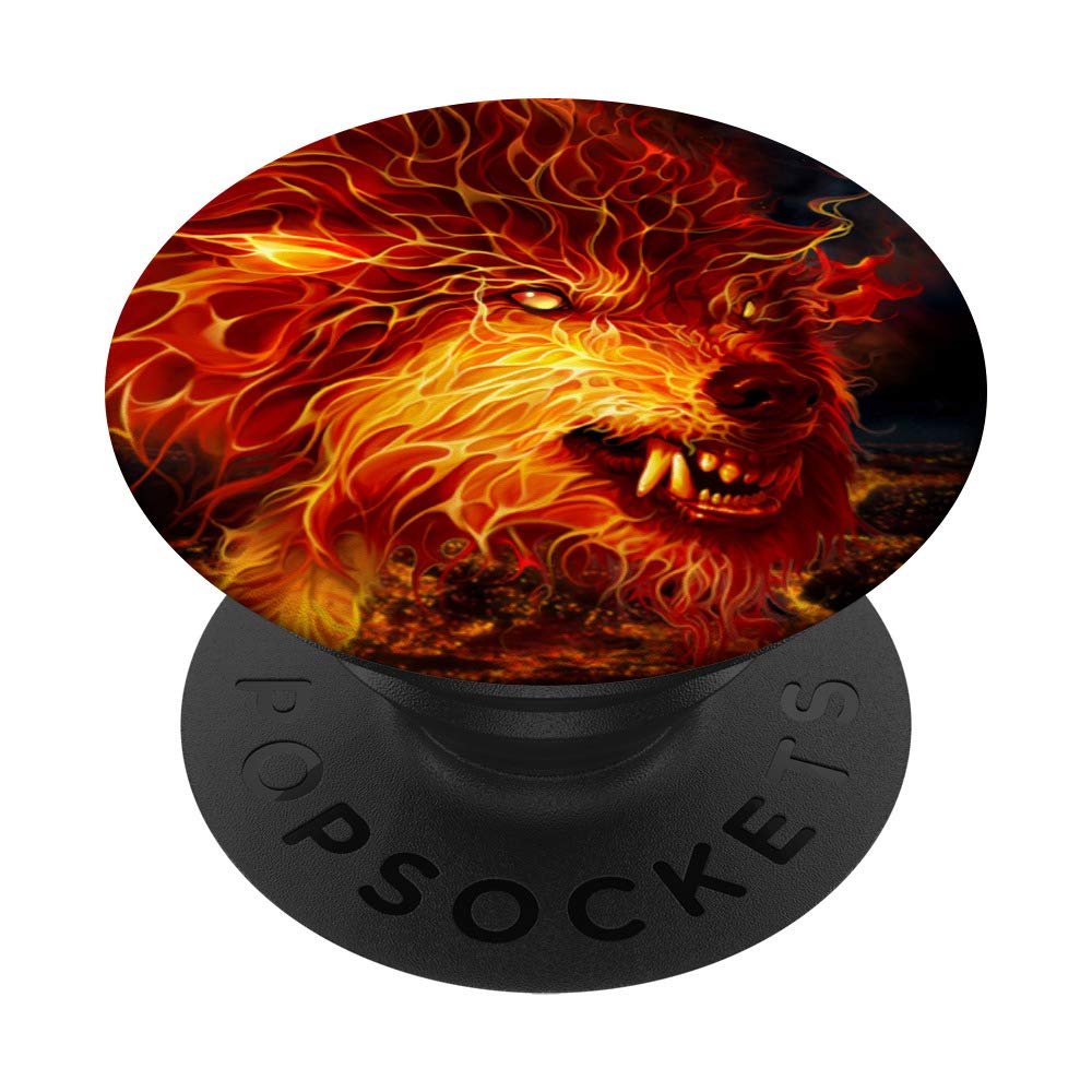 Tom Wood Fantasy Fire Wolf PopSockets PopGrip - Interchangeable Phone & Tablet Stand with Collapsible Kickstand | Perfect for Gaming, Streaming & Hands-Free Use